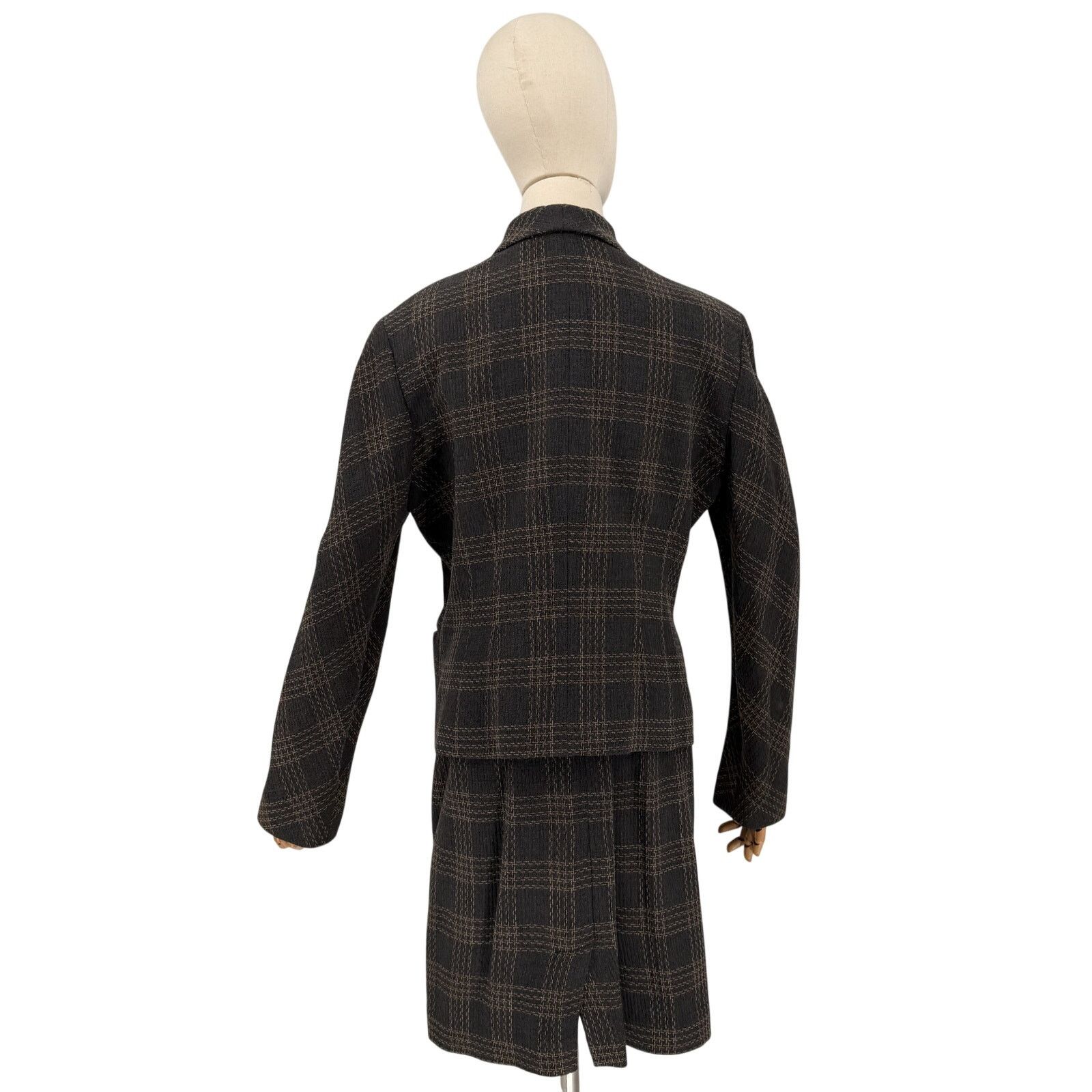 Emanuel Ungaro Vintage 90s Gray Wool Plaid Double Breasted Skirt Suit Size XL / US 12-14 / IT 48-50 - 7 Thumbnail