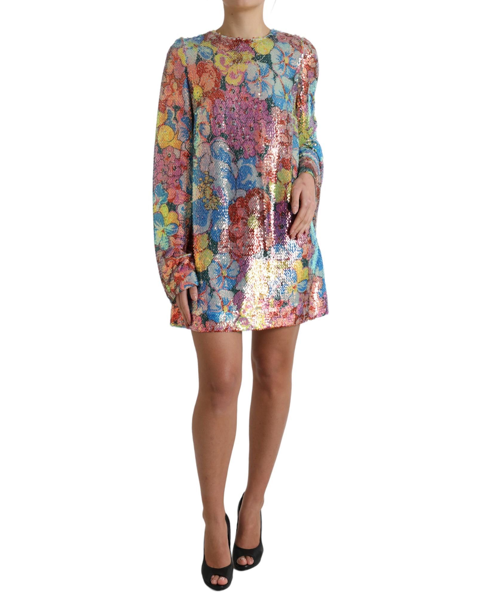 image of Dolce Gabbana Floral Sequined Shift Mini Dress, Women's (Size Small)