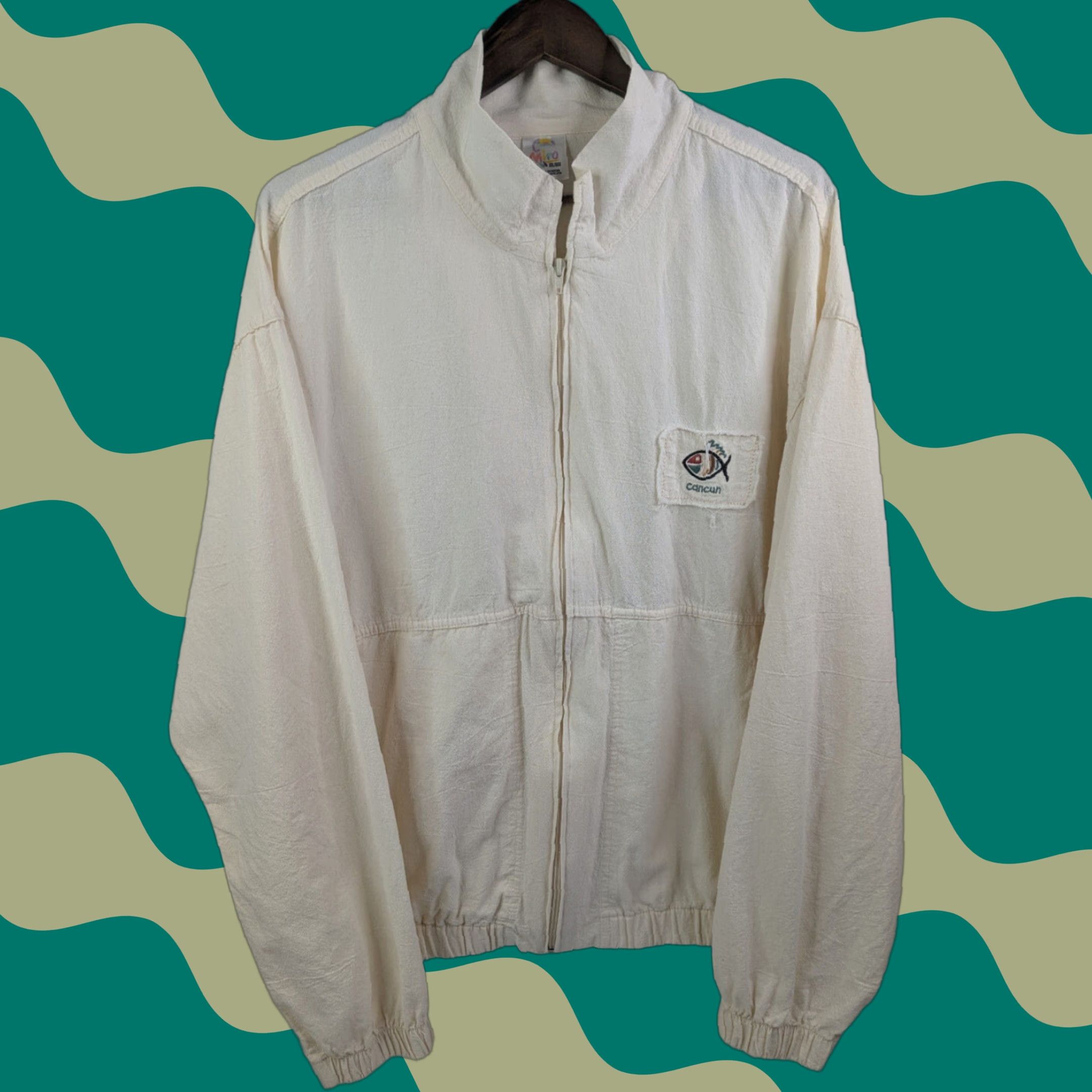 Iro Miro Zip Up Cancun Jacket 2XL Ivory Cotton Beach Resort Mexico Unisex Adults Lightweight Pockets Short Sleeve Zip Jacket, Casual, Basic, Beach Theme Size XXL / US 16-18 / IT 52-54 - 1 Thumbnail