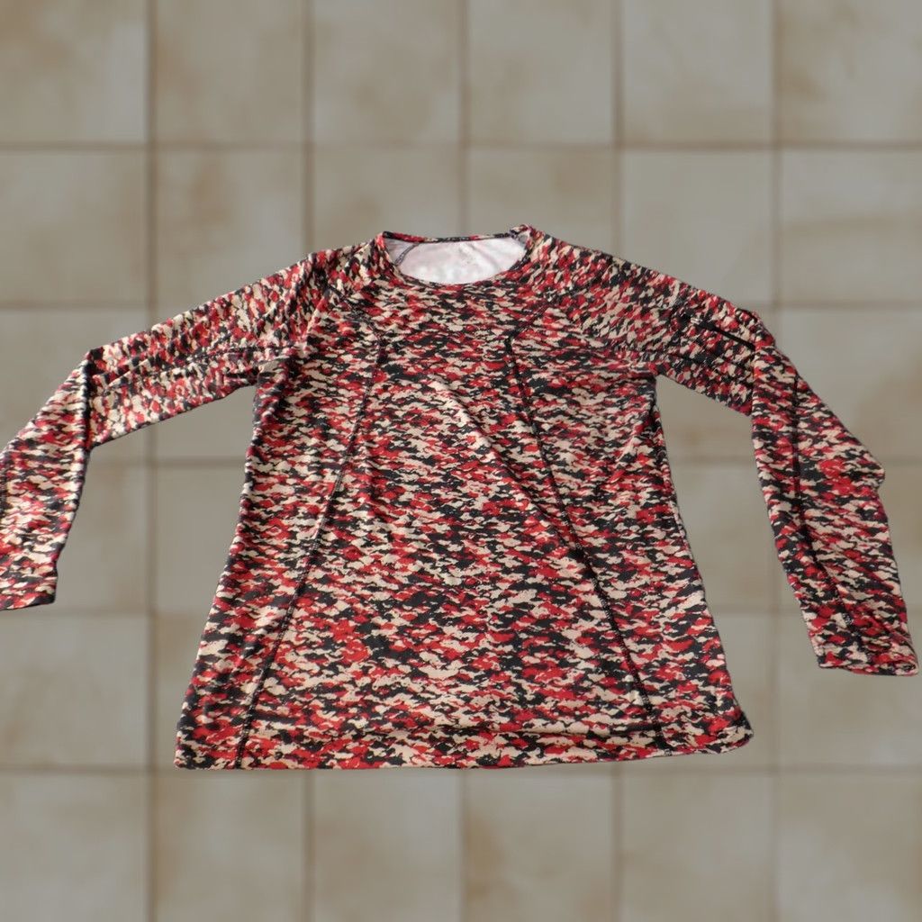 Anne Klein Anne Klein Blouse Womens Medium Red Geometric Stretch Sport Top Classic Shirt Size M / US 6-8 / IT 42-44 - 1 Thumbnail