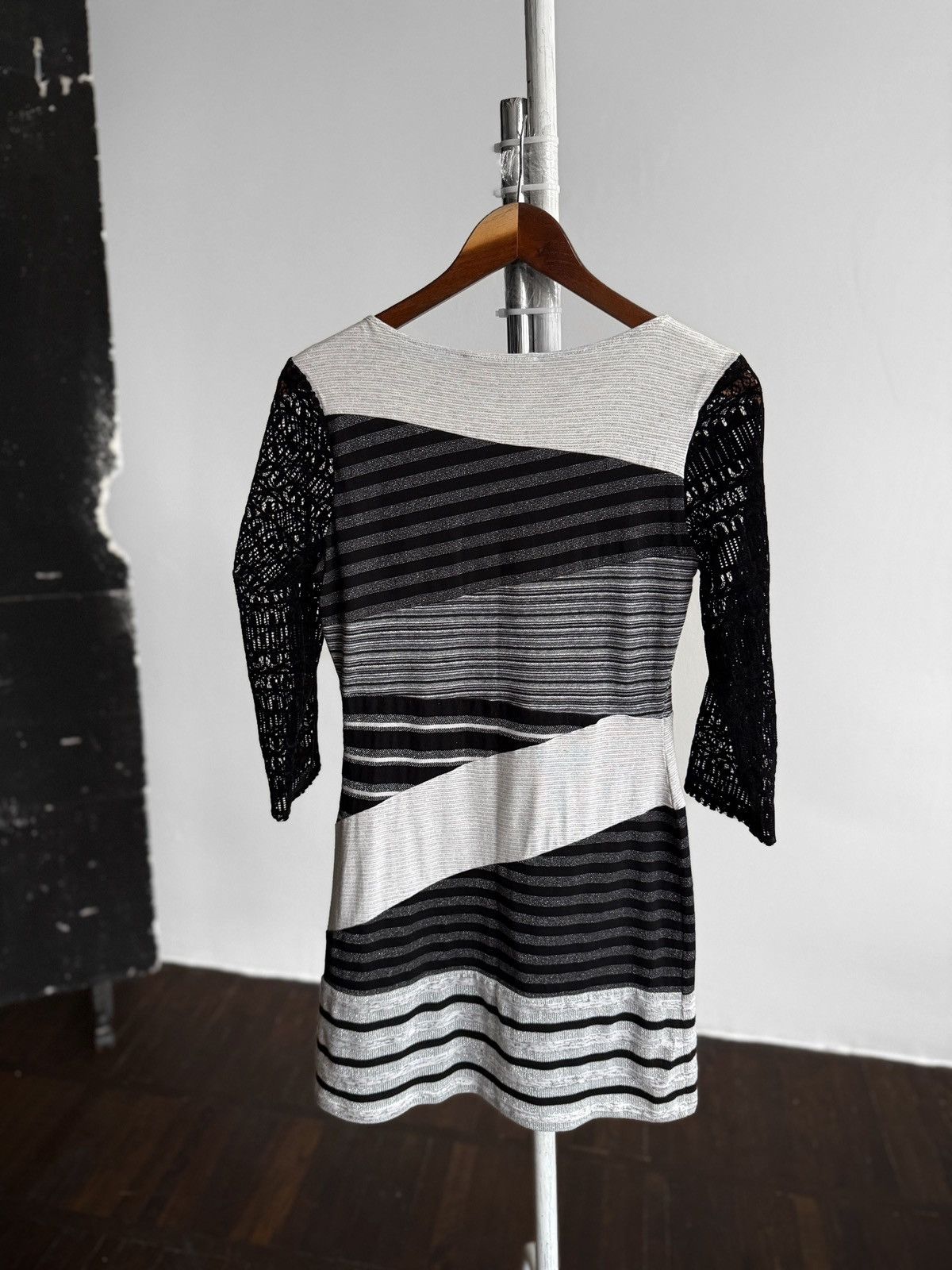 Desigual Desigual Womens Black Striped Lace Sleeve 3/4 Sleeve Dress Size M / US 6-8 / IT 42-44 - 5 Thumbnail