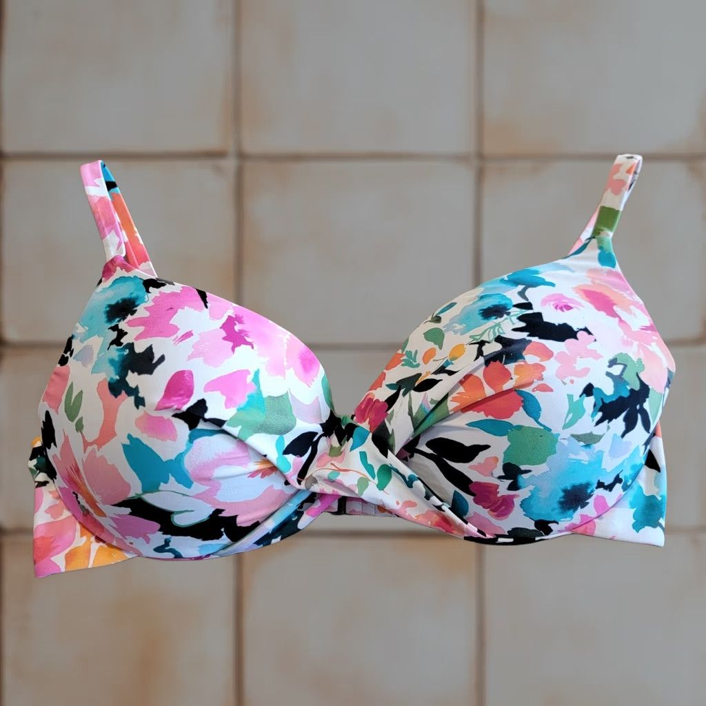 Island Escape Bikini Top Womens Sz 14 Underwire Multicolor Floral Print, Women's (Size Xl)