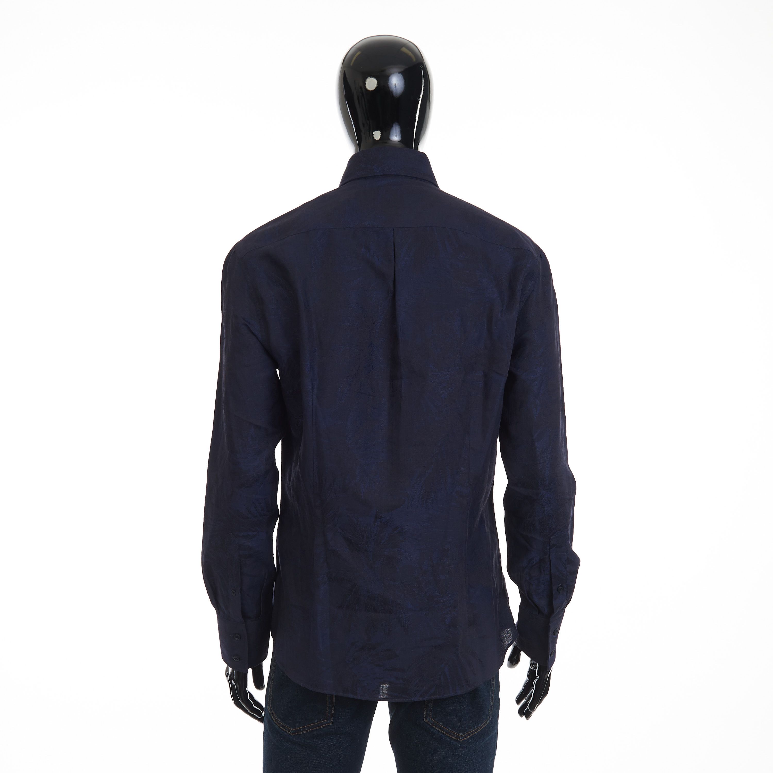 Brunello Cucinelli Palm Jacquard Slim Fit Shirt - Cotton & Linen, Spread Collar Size US XL / EU 56 / 4 - 5 Thumbnail