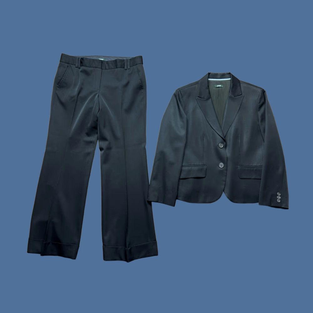 J.Crew J. Crew Pant Suit Womens City Fit Wool Blazer Wide Leg Office Lined Black 6 Suit Set Womens Size 28" / US 6 / IT 42 - 1 Thumbnail