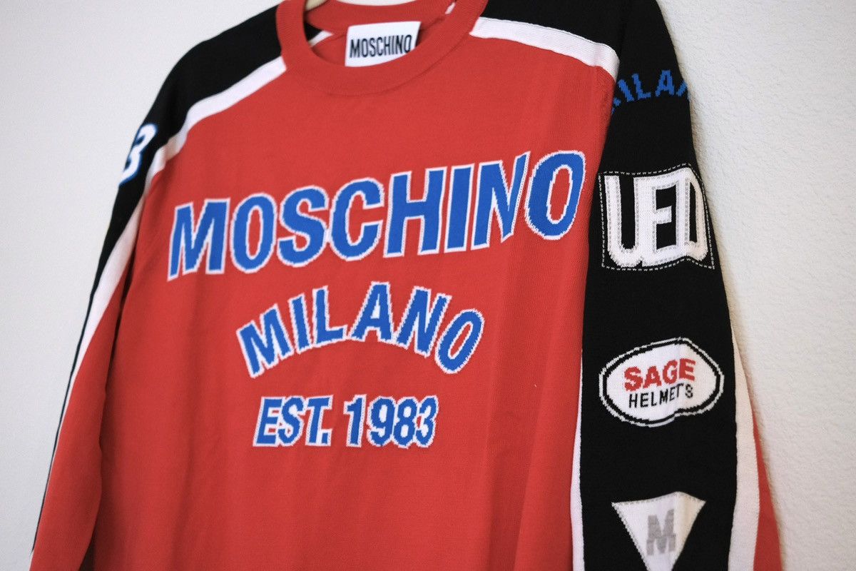 Moschino Moschino Racing Sweater Red Cotton Knit Logo Patches Size US M / EU 48-50 / 2 - 4 Thumbnail