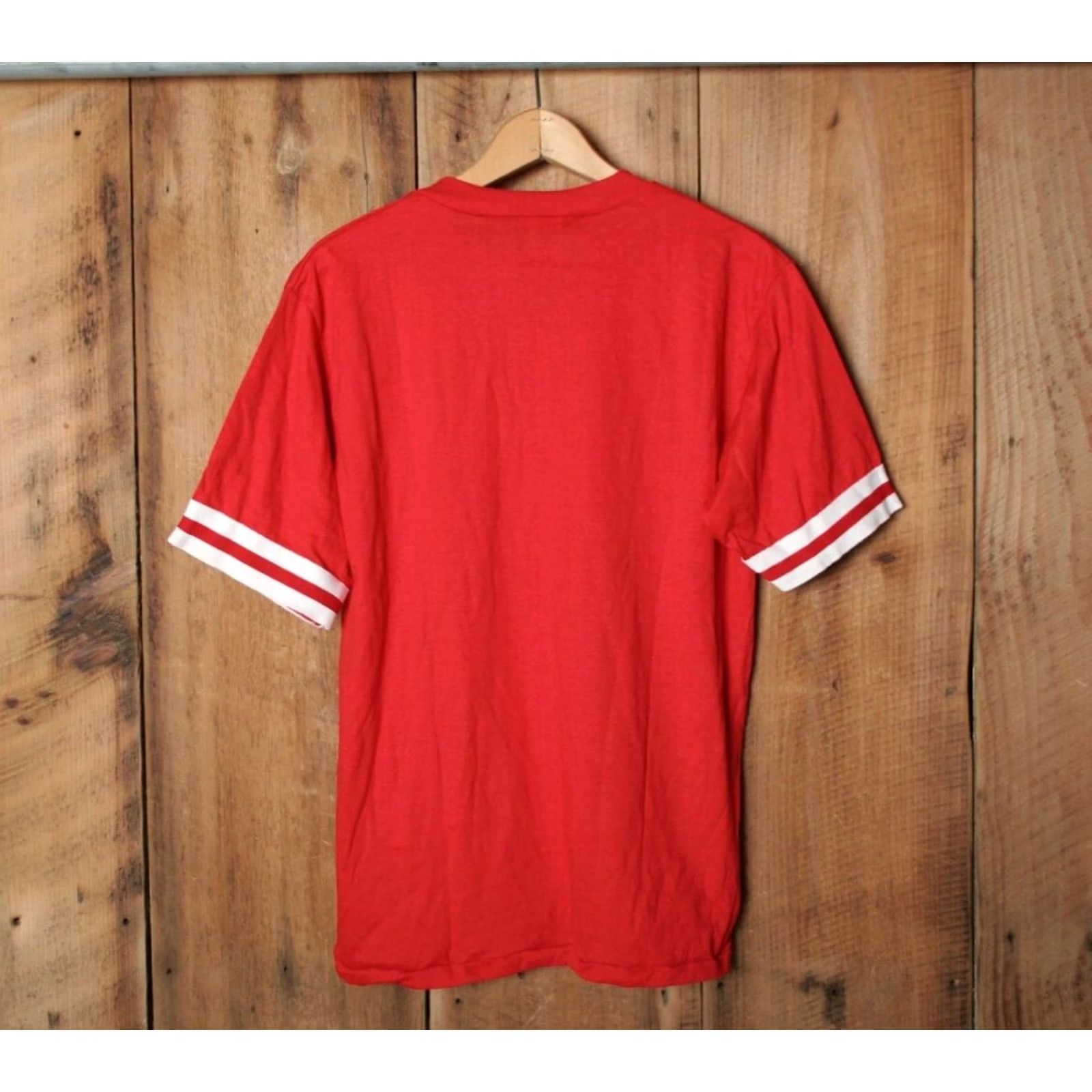Russell Athletic VINTAGE Russell Athletic Red Single Stitch V-Neck Baseball T-Shirt Sz M Mens Size US M / EU 48-50 / 2 - 4 Thumbnail