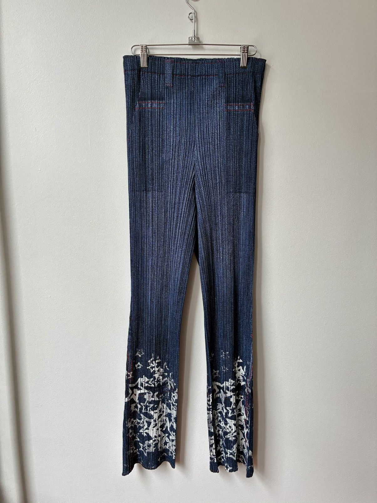 Pleats Please Issey Miyake PLEATS PLEASE Trompe L’Oeil Denim Printed Pants Size US 32 / EU 48 - 1 Thumbnail