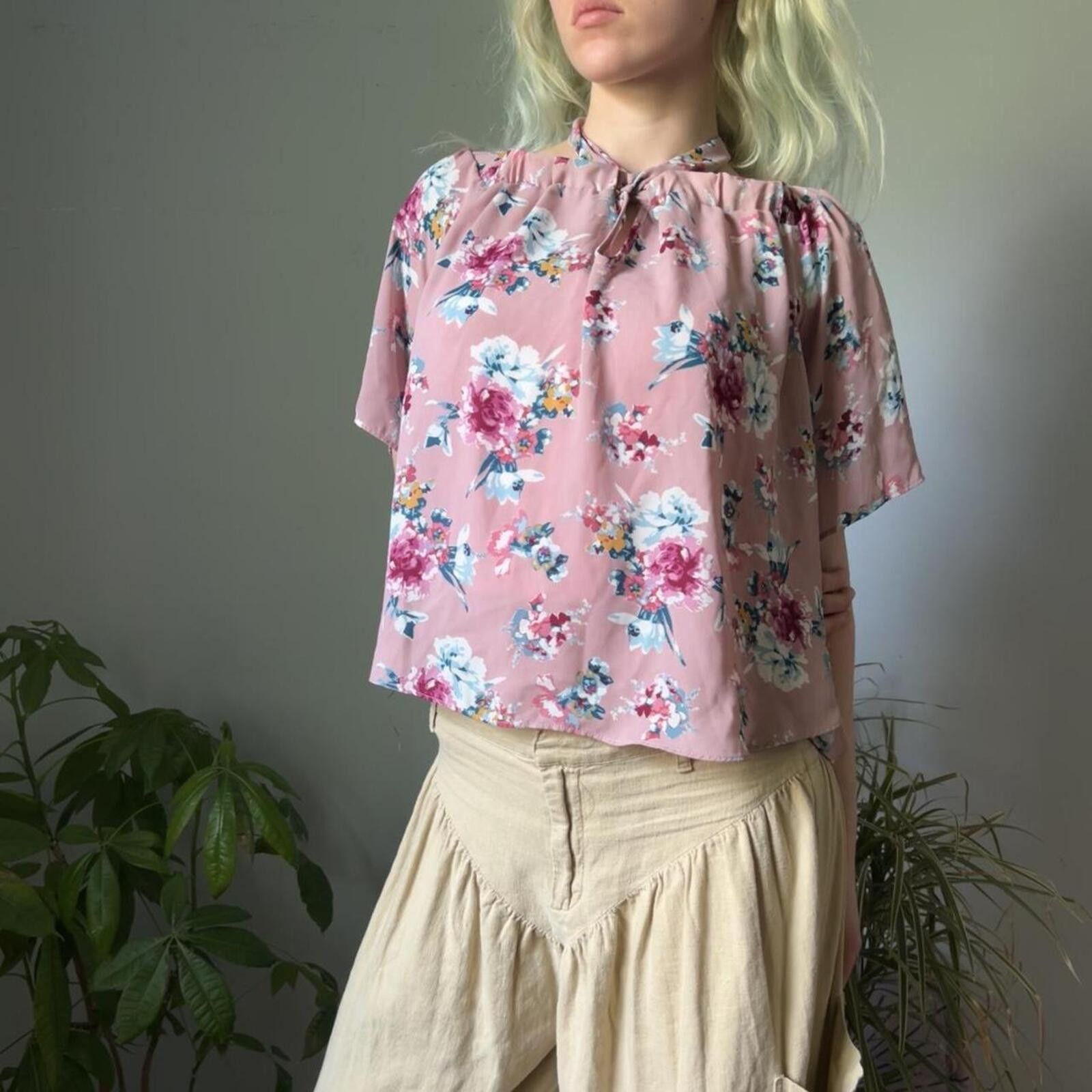 Other Pink Rose Women's Pink and Floral Blouse Size L / US 10 / IT 46 - 1 Thumbnail