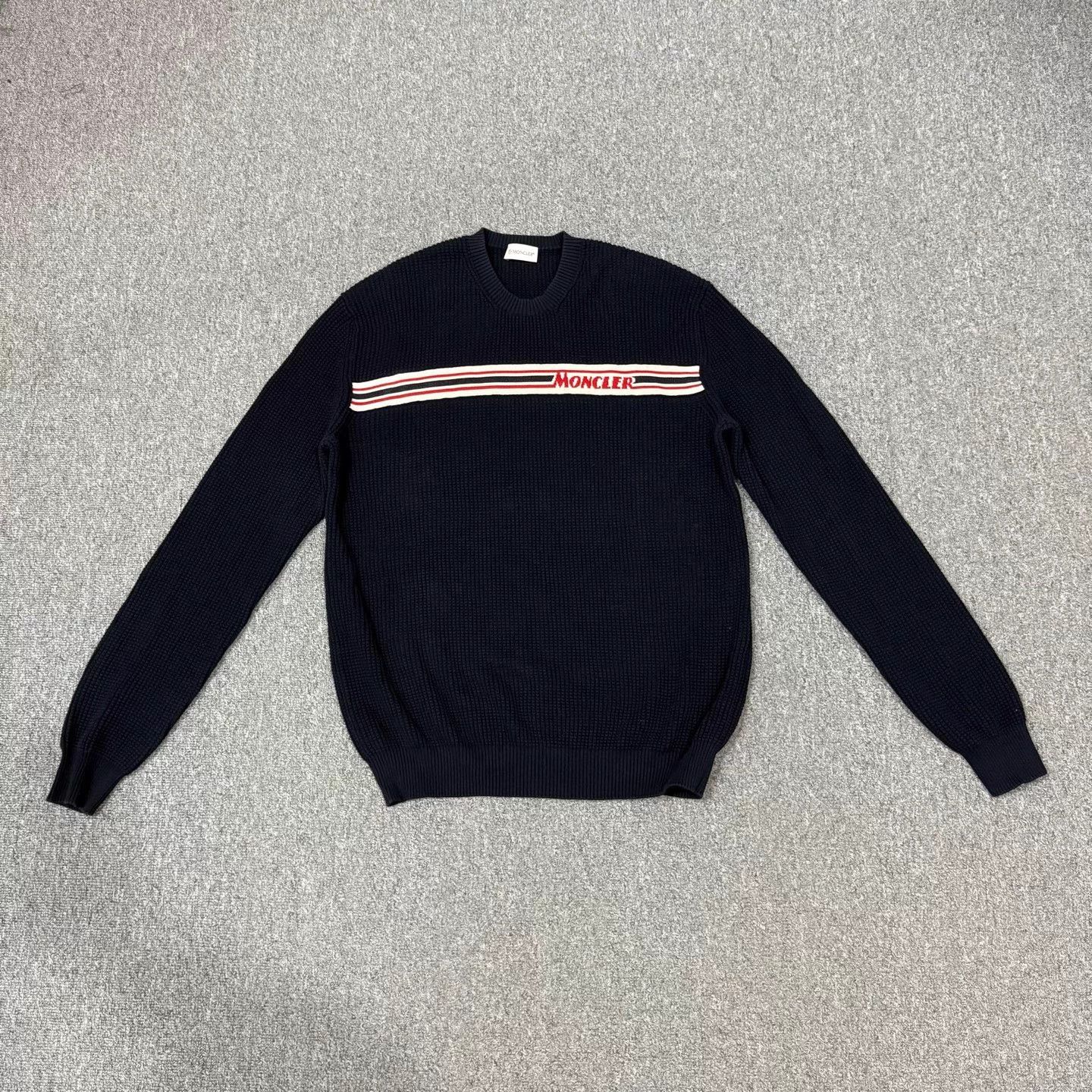 Moncler Moncler Navy striped chest knit sweater XL 99 new Size US XL / EU 56 / 4 - 1 Thumbnail