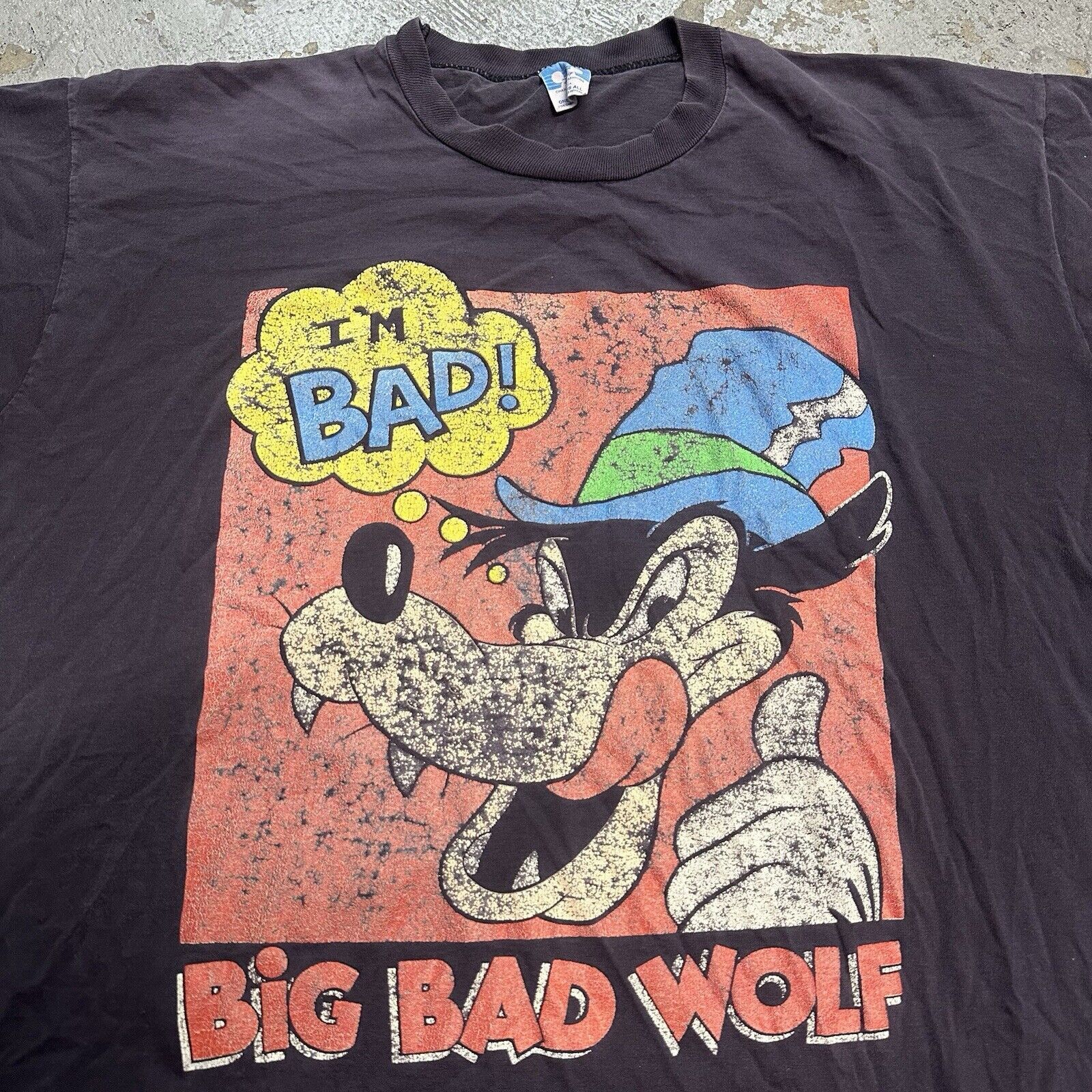 Disney × Vintage Vintage 90s Disney Big Bad Wolf Black T-Shirt Made In USA Size US XL / EU 56 / 4 - 1 Thumbnail