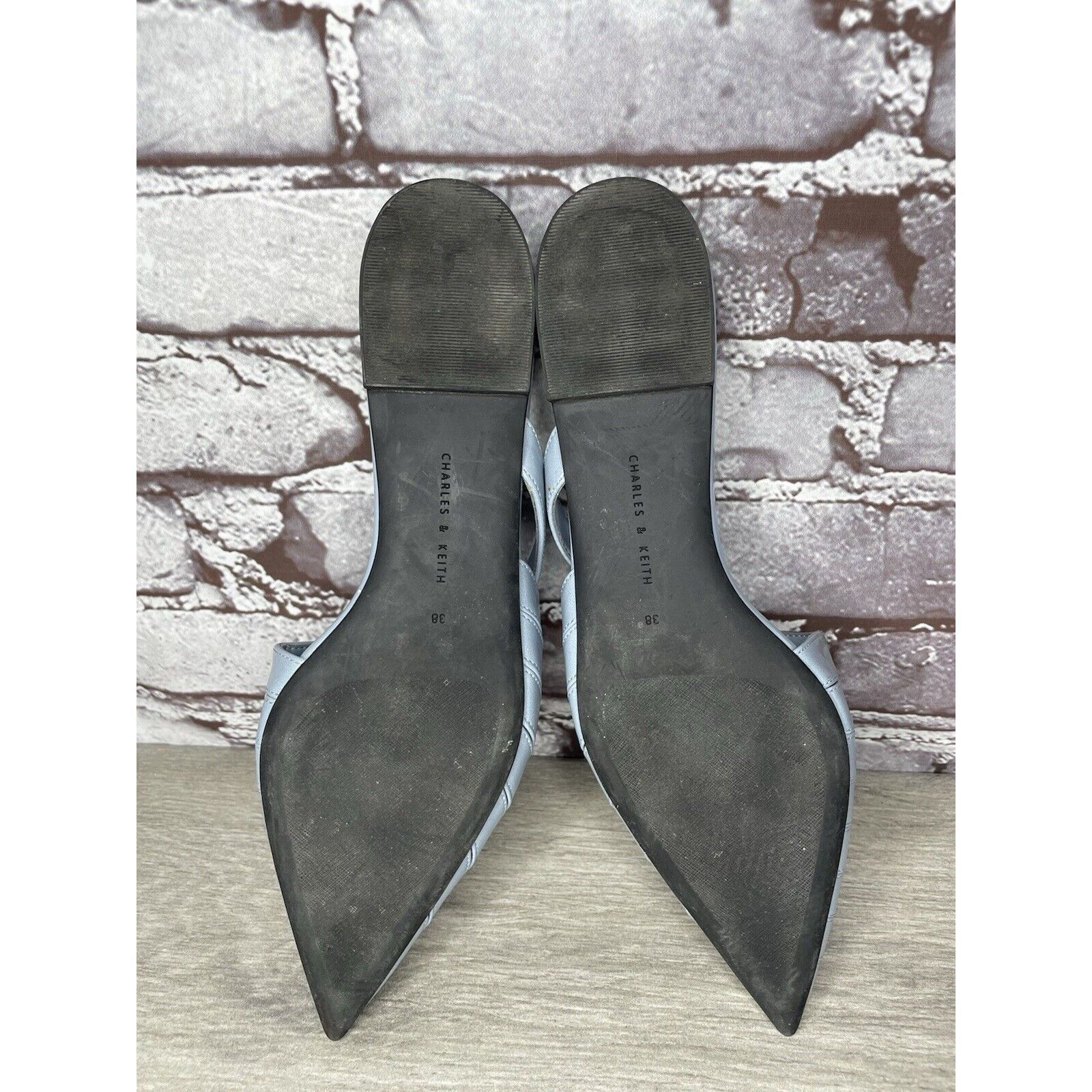 Other Charles Keith Blue Leather Pointed Toe Flats Mules Shoes Wom Size US 7.5 / IT 37.5 - 11 Thumbnail