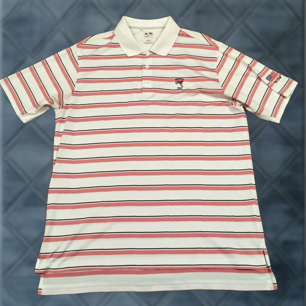 Adidas Adidas Polo Shirt Mens Large Red Striped Short Sleeve Climacool Polo Shirt L Red Mens Size US L / EU 52-54 / 3 - 1 Thumbnail