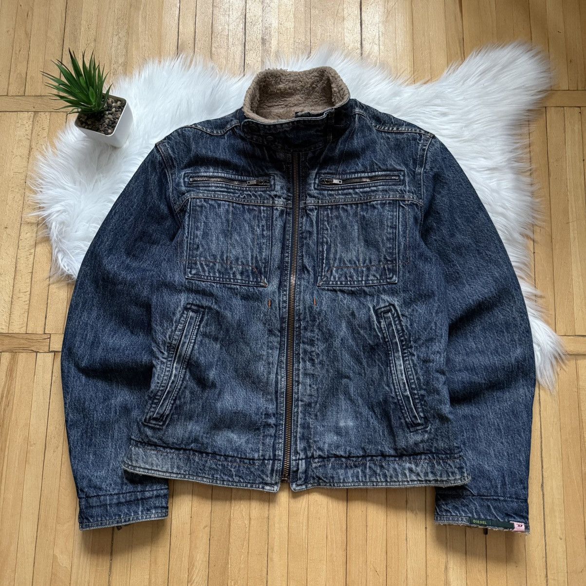 Diesel 📌 Vintage Y2K Diesel Fur Sherpa Denim Jacket Zip Up 00s Size L / US 10 / IT 46 - 1 Thumbnail