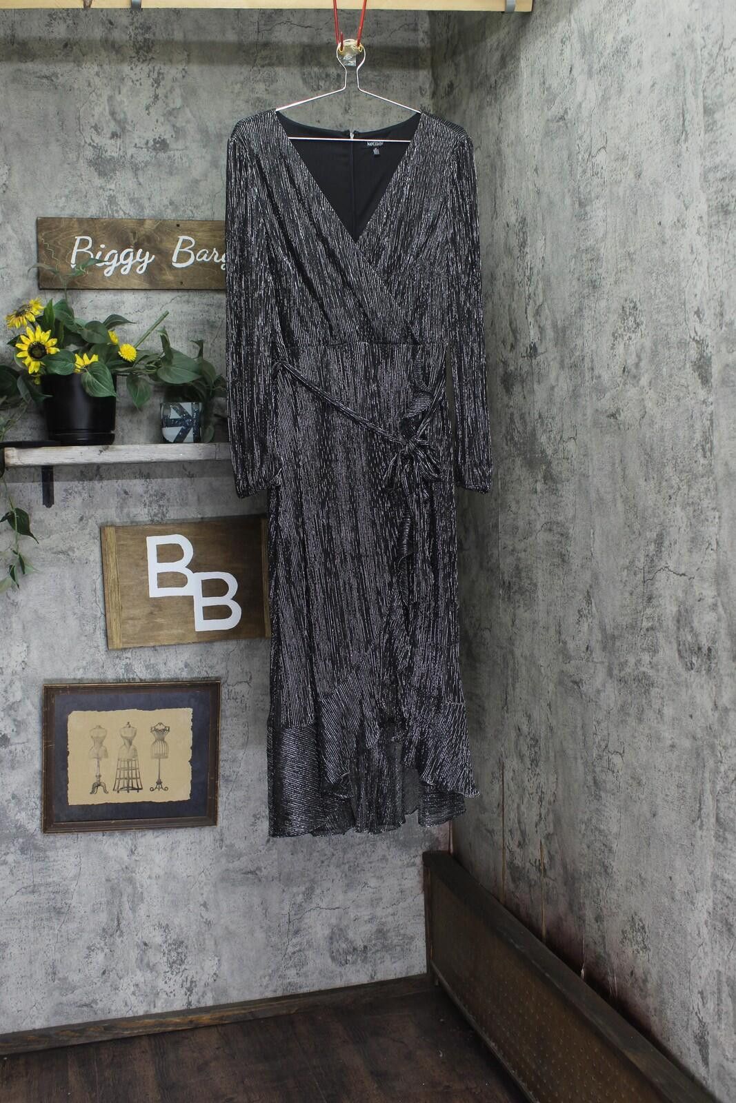 Other Nwt Kensie Ruffled Faux-wrap Midi Dress Gunmetal Black 14 Size XL / US 12-14 / IT 48-50 - 1 Thumbnail