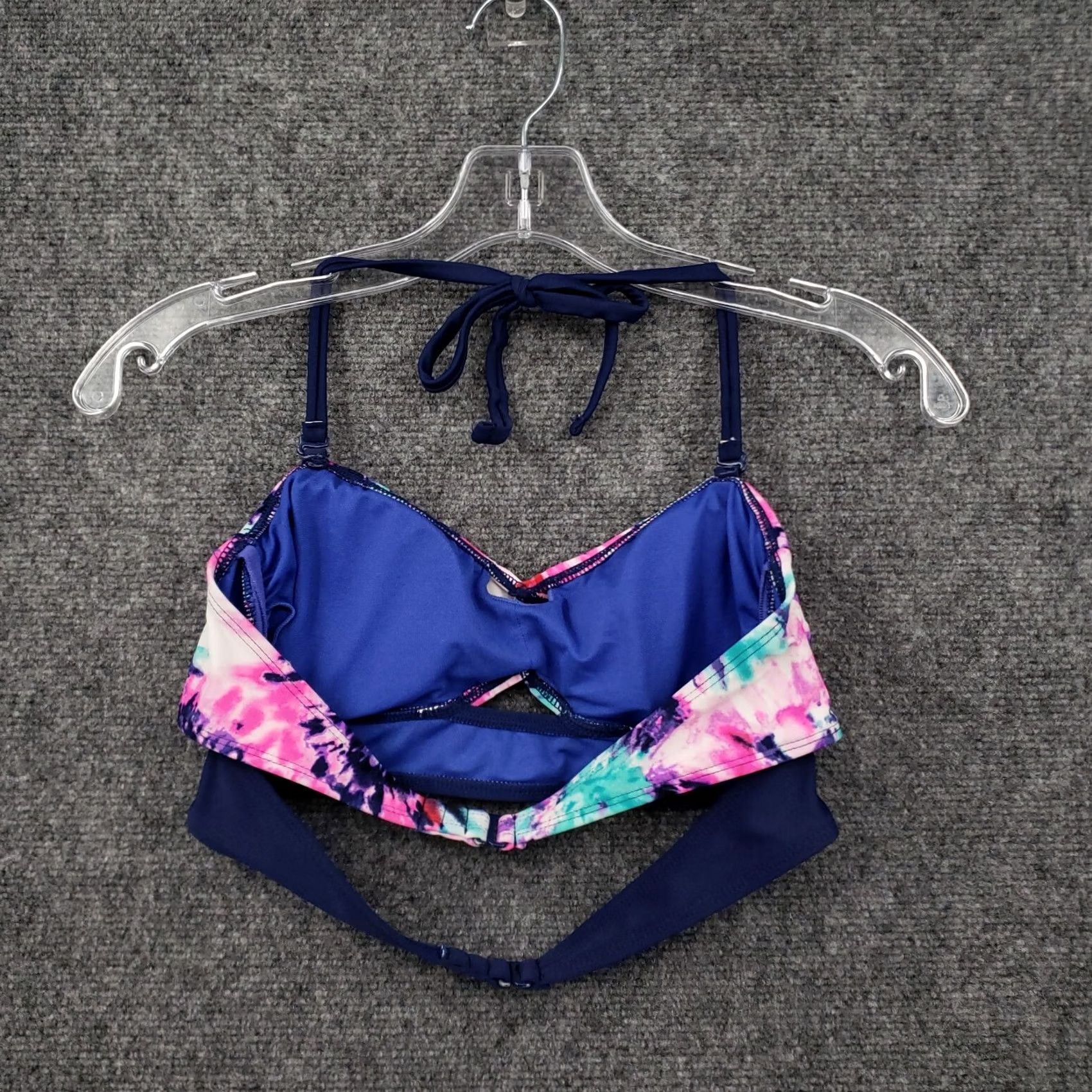 Vintage Op Bikini Top Womens M Medium Blue Tie Dye Halter Back Strap Padded Swimwear Size M / US 6-8 / IT 42-44 - 2 Thumbnail