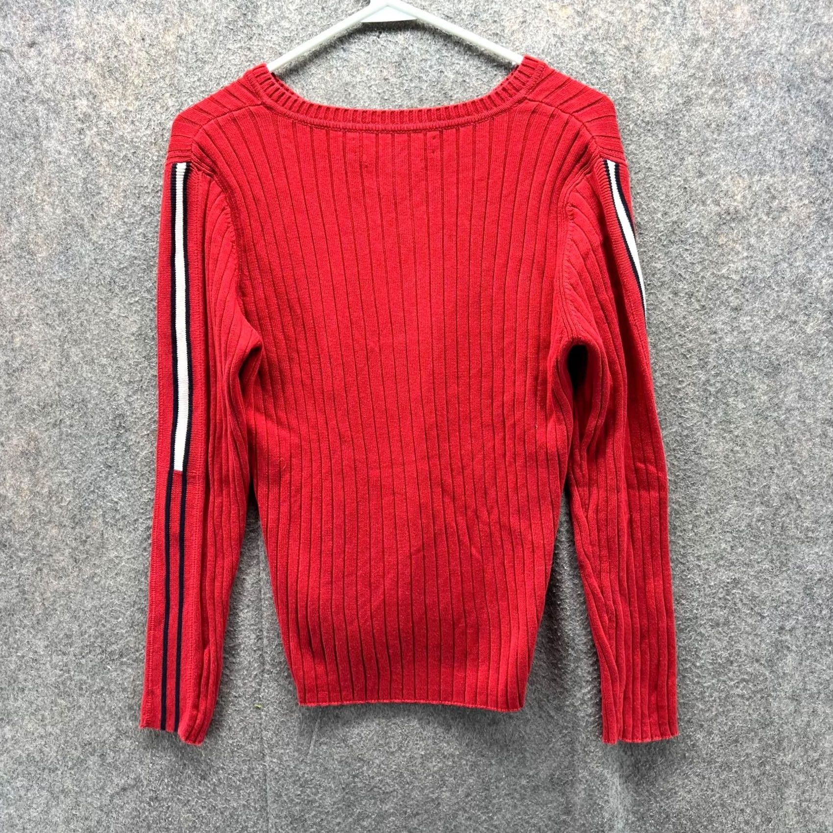 Tommy Hilfiger Tommy Hilfiger Sweater Women Large V Neck Pullover Knit Fleece Red Vtg Ribbed Size L / US 10 / IT 46 - 5 Thumbnail