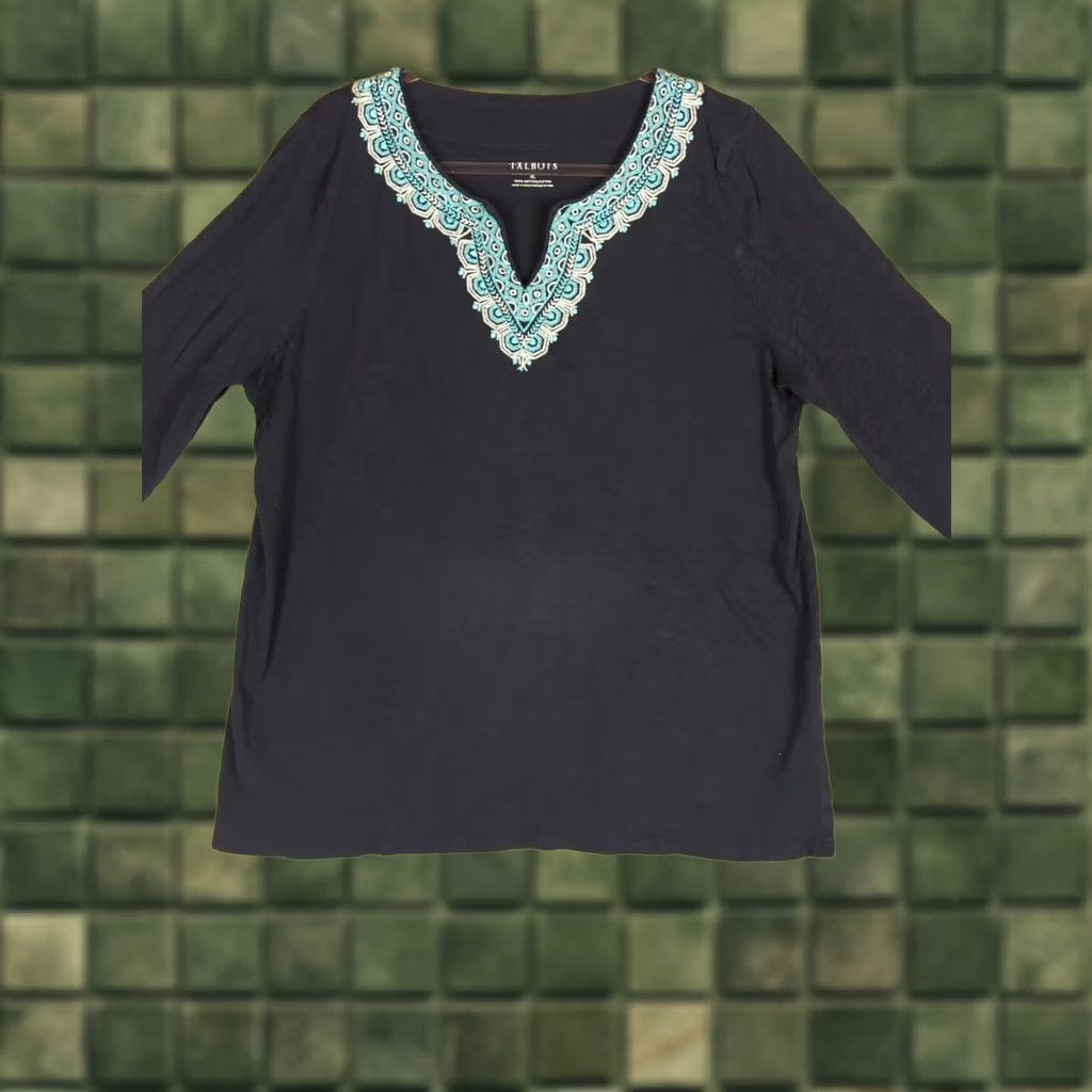 Talbots Talbots Womens XL 3/4 Sleeve Embroidered T Shirt Blouse Tunic Blues Boho Casual Tunic Womens XL Blue Emroidered Shirt Blouse Tunic Size XL / US 12-14 / IT 48-50 - 1 Thumbnail