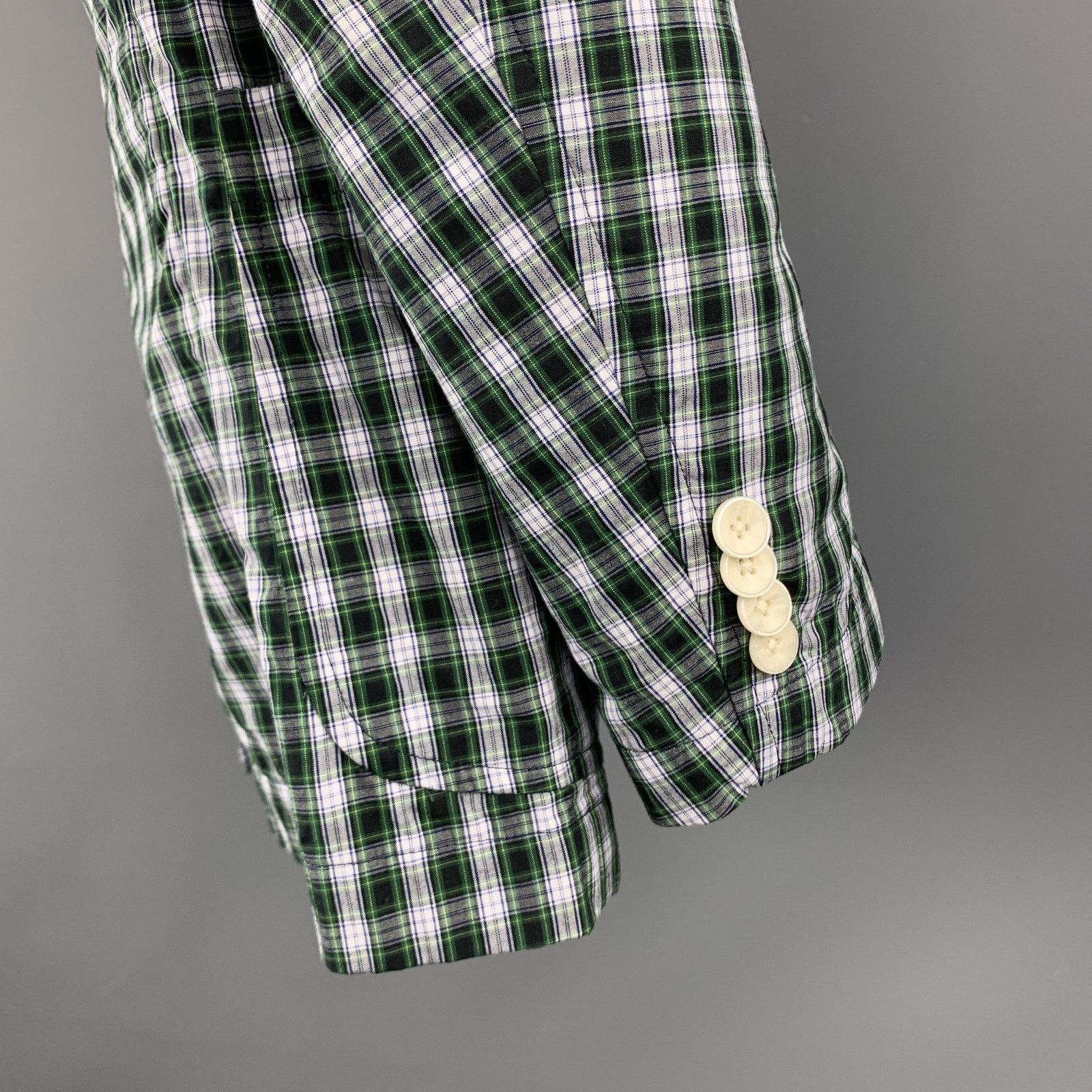 SHIPS Green Black & White Plaid Cotton Notch Lapel Sport Coat Size 34R - 5 Thumbnail