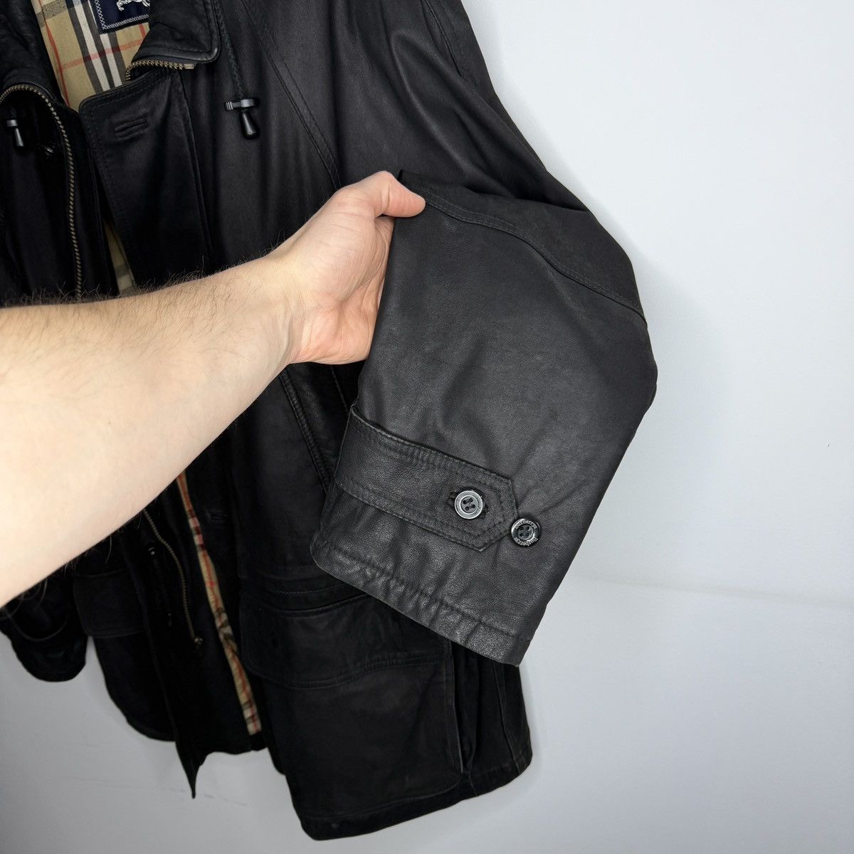 Burberry Burberrys Leather Jacket Coat Black Classic Nova Check Size US L / EU 52-54 / 3 - 12 Thumbnail