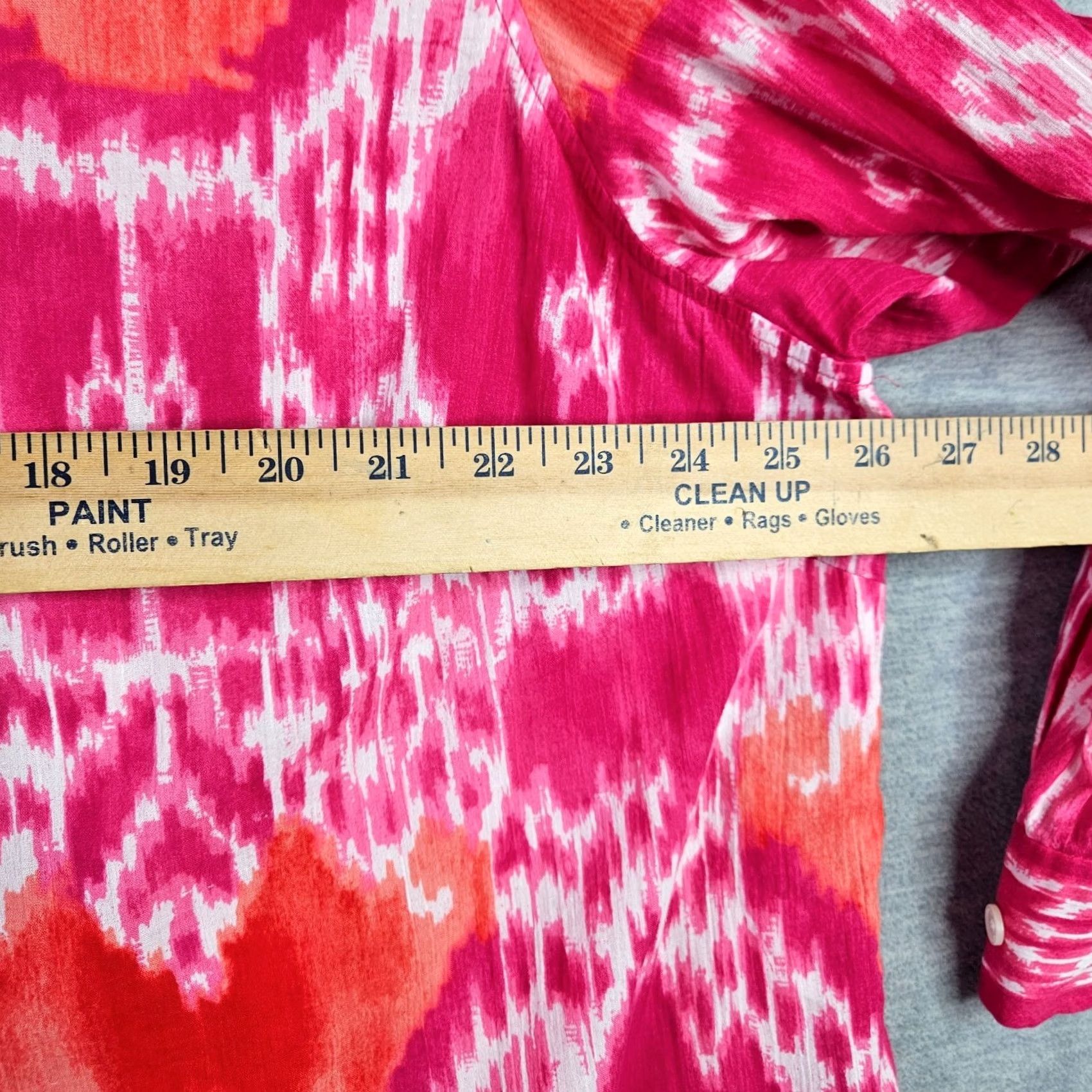 Jones New York Jones New York Woman Shirt 2X Orange Ikat Print Button Front V-Neck Long Sleeve Regular Fit Womens Modern Casual Blouse Size XXL / US 16-18 / IT 52-54 - 3 Thumbnail