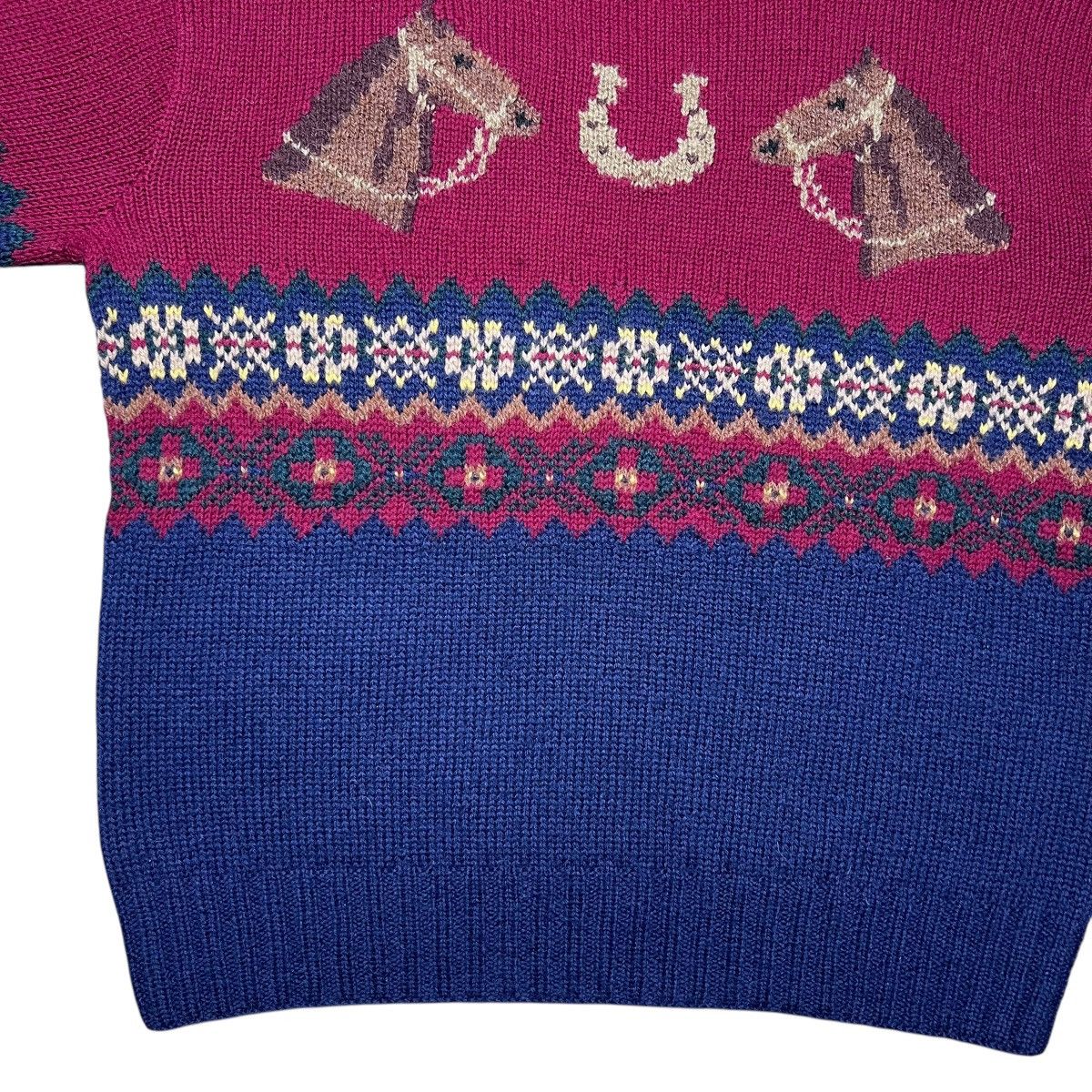 Polo Ralph Lauren × Vintage 1990s Polo Ralph Lauren Horse Horseshoe Hand Knit Sweater Size US M / EU 48-50 / 2 - 6 Thumbnail