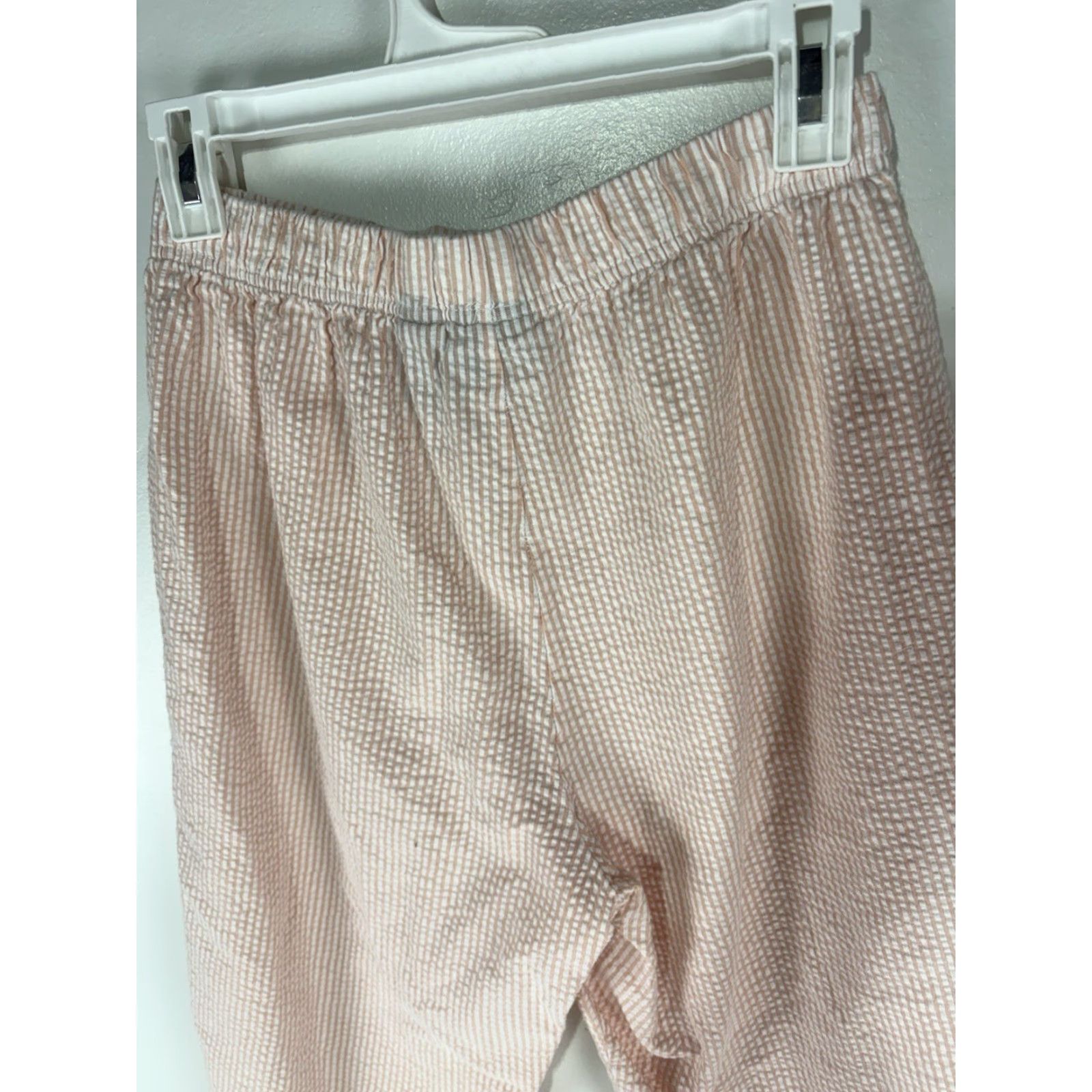 Vintage Bobbie Brooks Pants Cropped Wide-Leg Seersucker Peach/White Stripe Womens M Pull On 100% Cotton Inseam 14in Regular Size Size 32" / US 10 / IT 46 - 5 Thumbnail