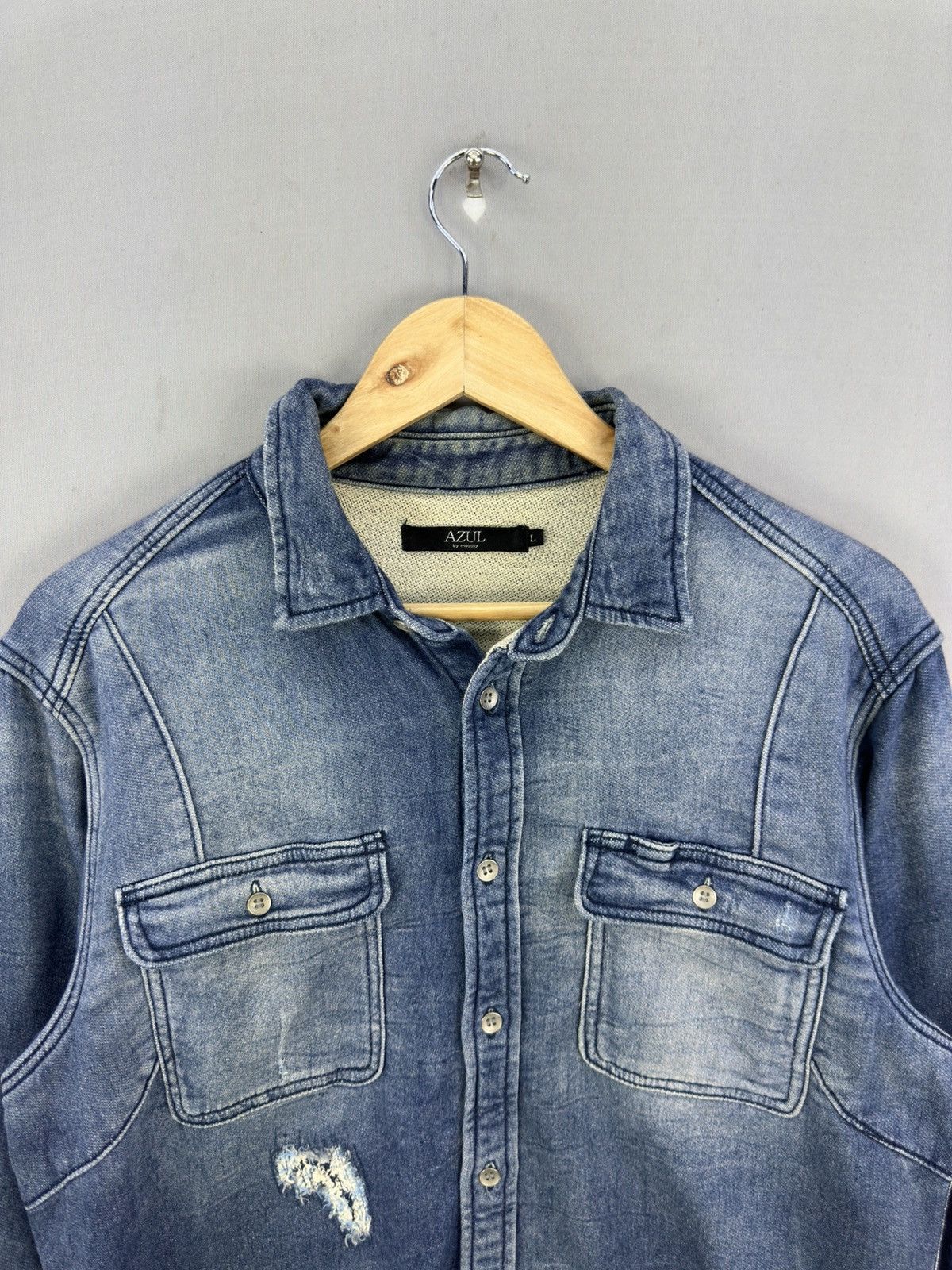 Japanese Brand Azul by Moussy Distressed Flannel Workwear Shirt Size US L / EU 52-54 / 3 - 7 Thumbnail