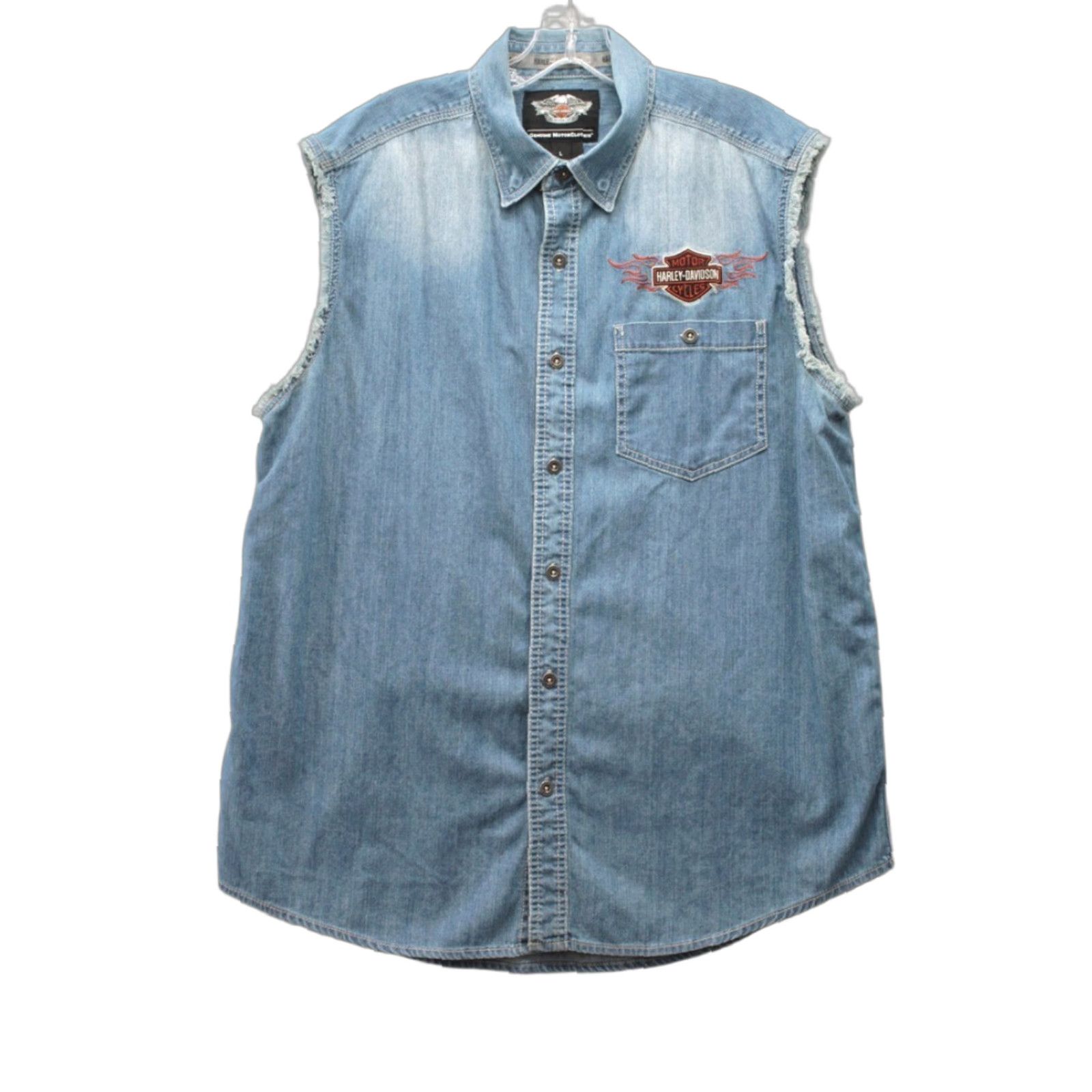 Harley Davidson VINTAGE Harley-Davidson Shirt Women's L Sleeveless Button Embroidered Chambray Size L / US 10 / IT 46 - 1 Thumbnail
