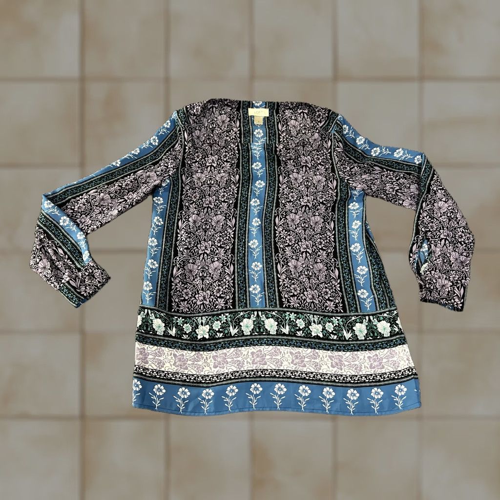 Loft LOFT Outlet Blouse Womens Small Blue Floral Boho Tunic Long Sleeve Top Size S / US 4 / IT 40 - 1 Thumbnail