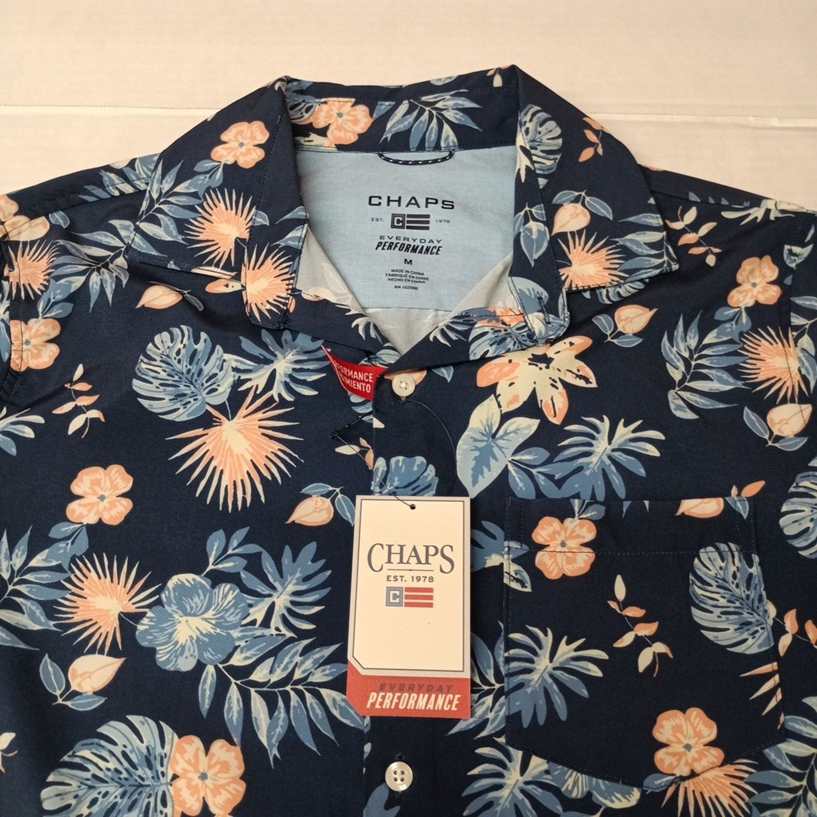 Chaps Chaps Woven Shirt Men's Size M Blue Floral Stretch UPF 50 Size US M / EU 48-50 / 2 - 2 Thumbnail