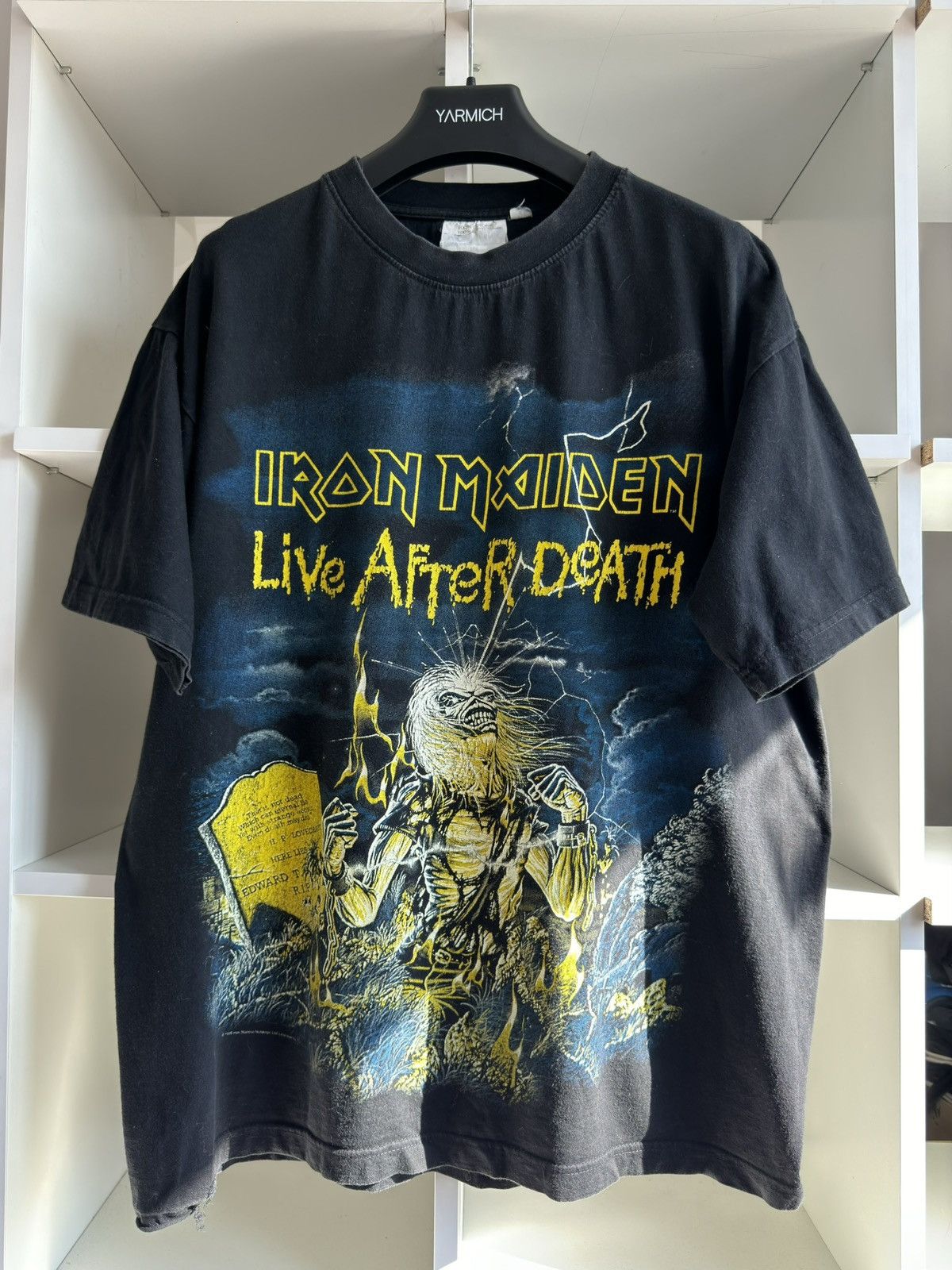 image of Band Tees x Iron Maiden Vintage 90's Iron Maiden Allover Band Tee in Black, Men's (Size XL)