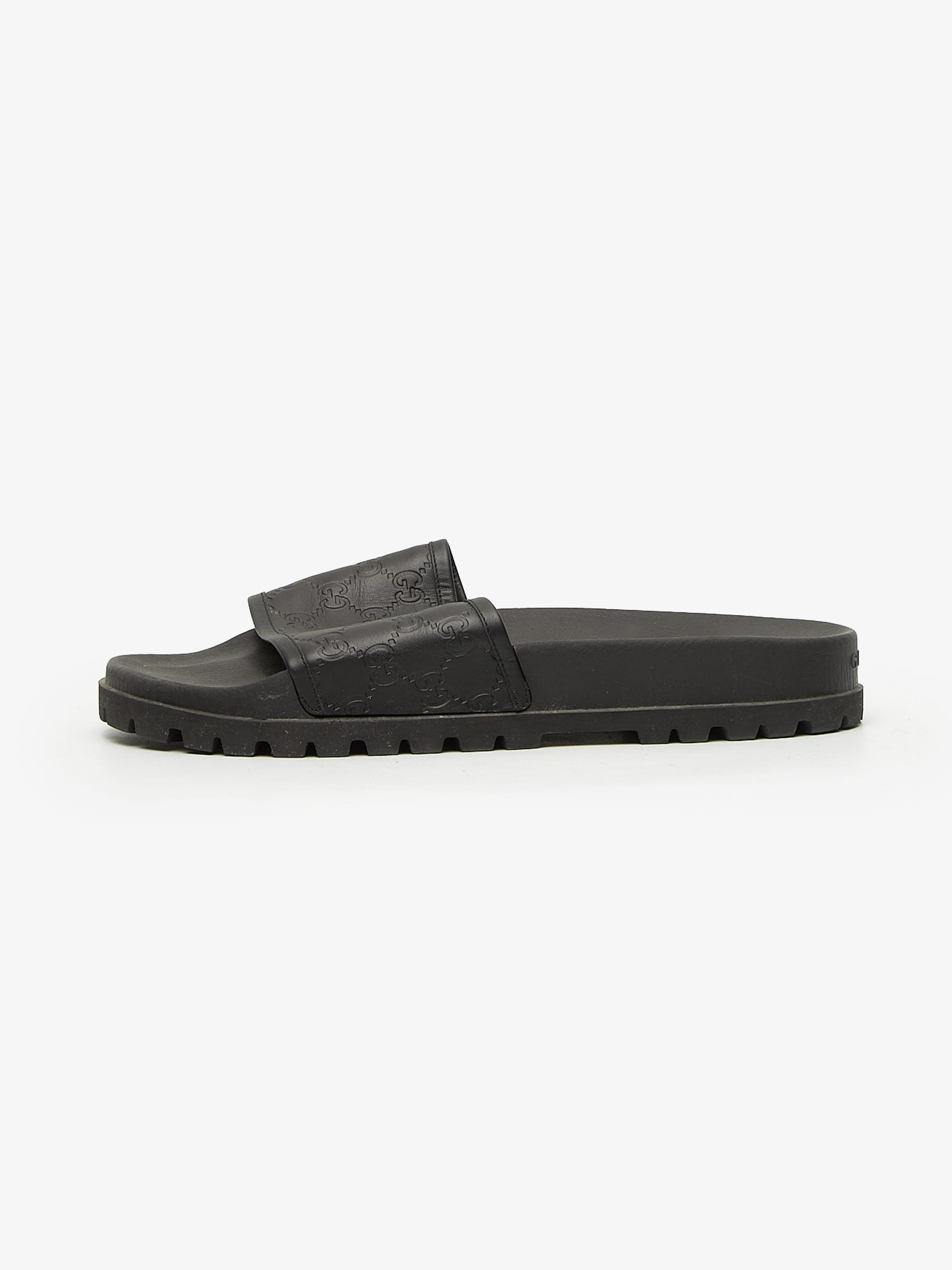 Gucci Black Monogram Embossed Leather Sandals Size US 13 / EU 46 - 1 Thumbnail