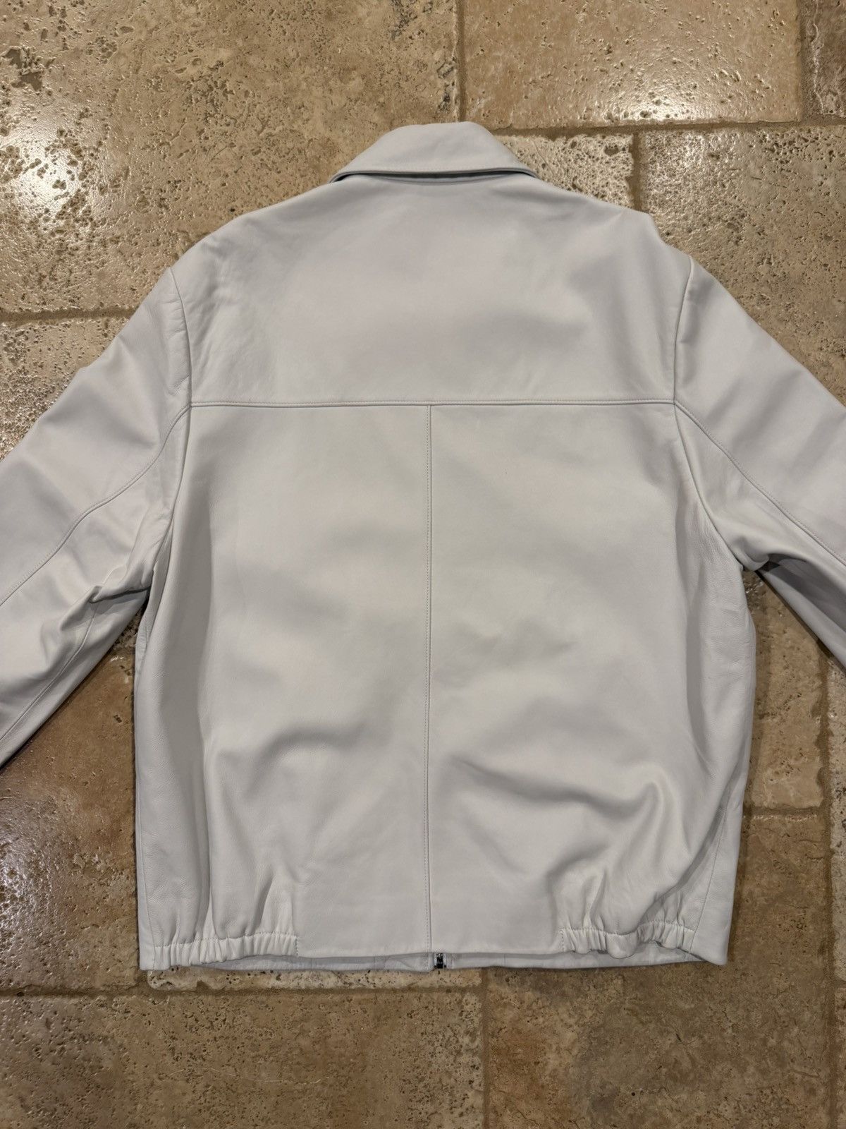 Prada Prada Nappa White / Light Grey Leather Zip Up Blouson Jacket Size US L / EU 52-54 / 3 - 10 Thumbnail