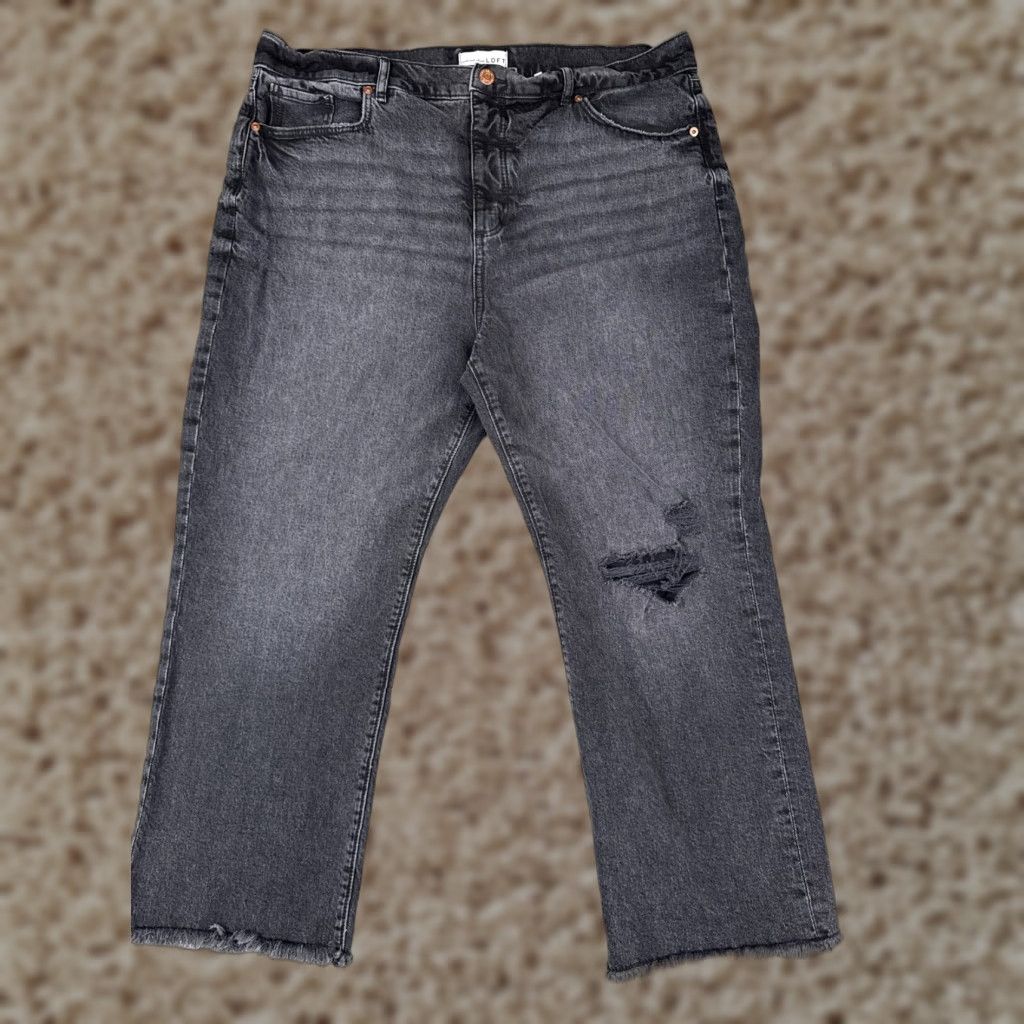 Loft LOFT Jeans Women Black 16 The Straight Crop Distressed High Rise 36x23 5-Pocket Denim Distressed Stretch Casual Modern Western 90s Love Mens? Size 38" / US 16 / IT 52 - 1 Thumbnail