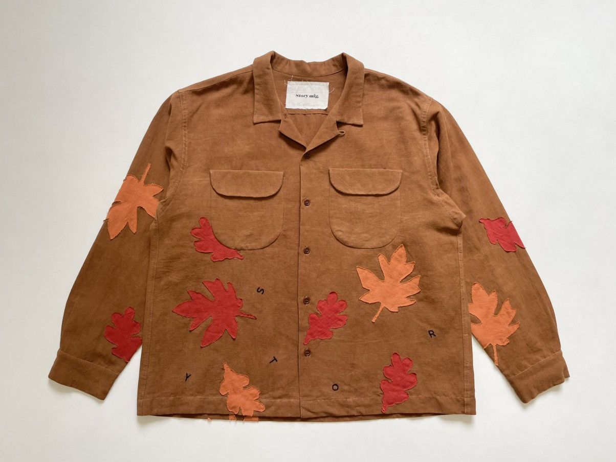 Story Mfg. Brown Linen ‘Leaf Patch Details’ Shirt Size US M / EU 48-50 / 2 - 2 Thumbnail