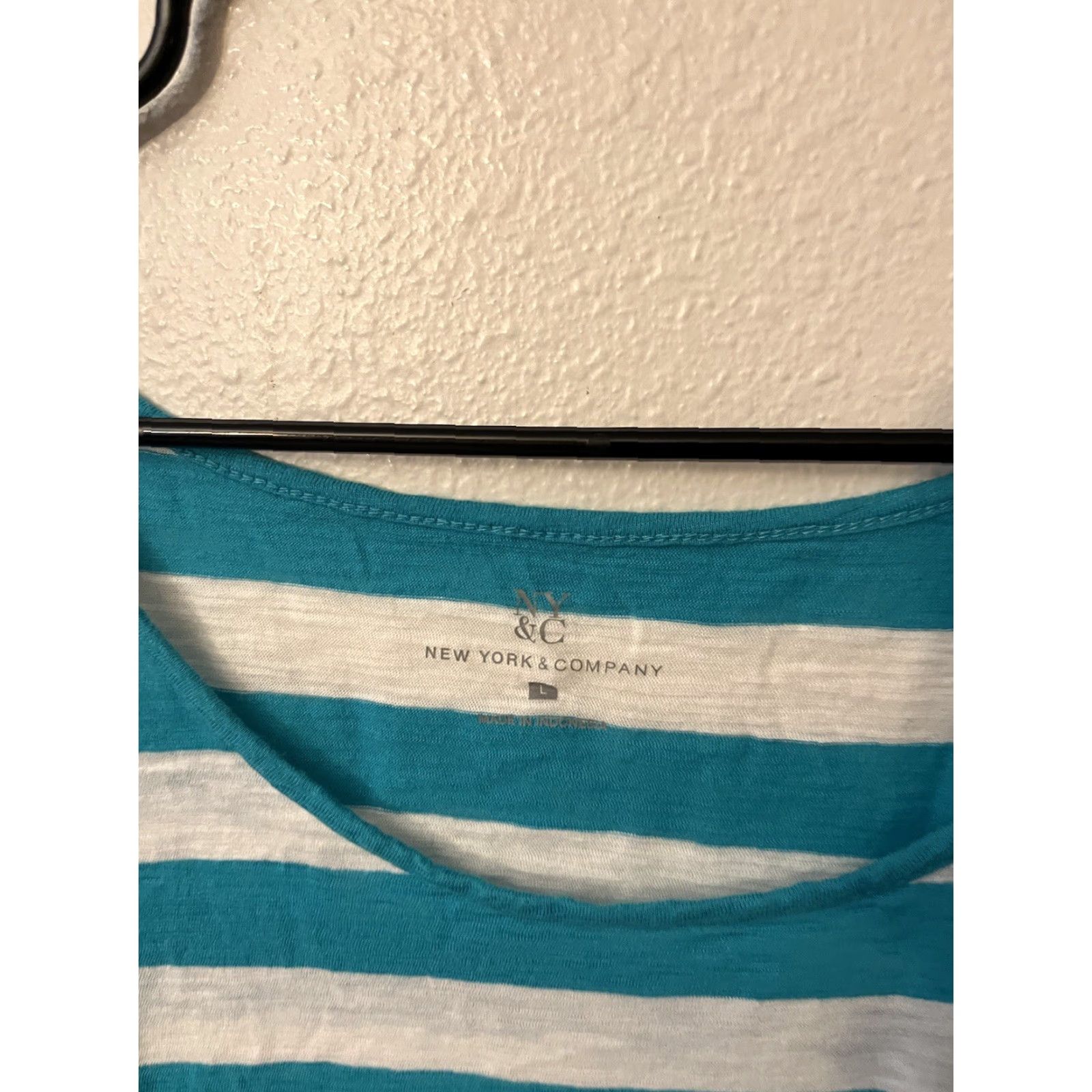 Vintage New York & Company Womens Large Top Blue White Stripe 3/4 Sleeve Size L / US 10 / IT 46 - 2 Thumbnail