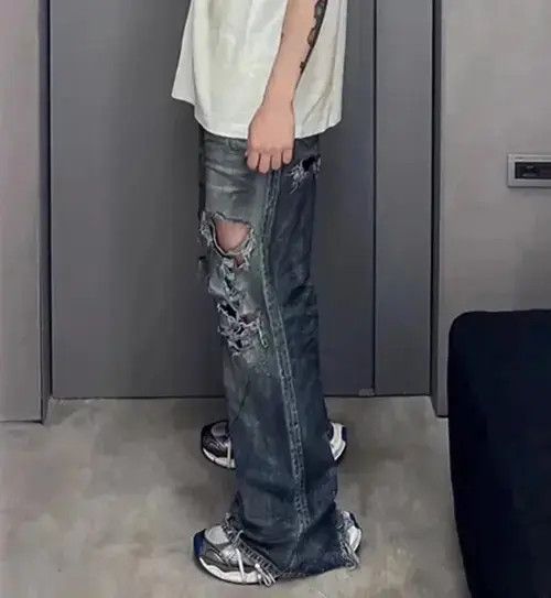 VIBE Frayed Damaged Hole Baggy Wide Leg Jeans Size US 30 / EU 46 - 7 Thumbnail