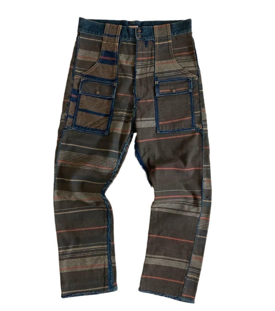 KAPITAL BORO Striped Bush Pants Cotton Brown Size L