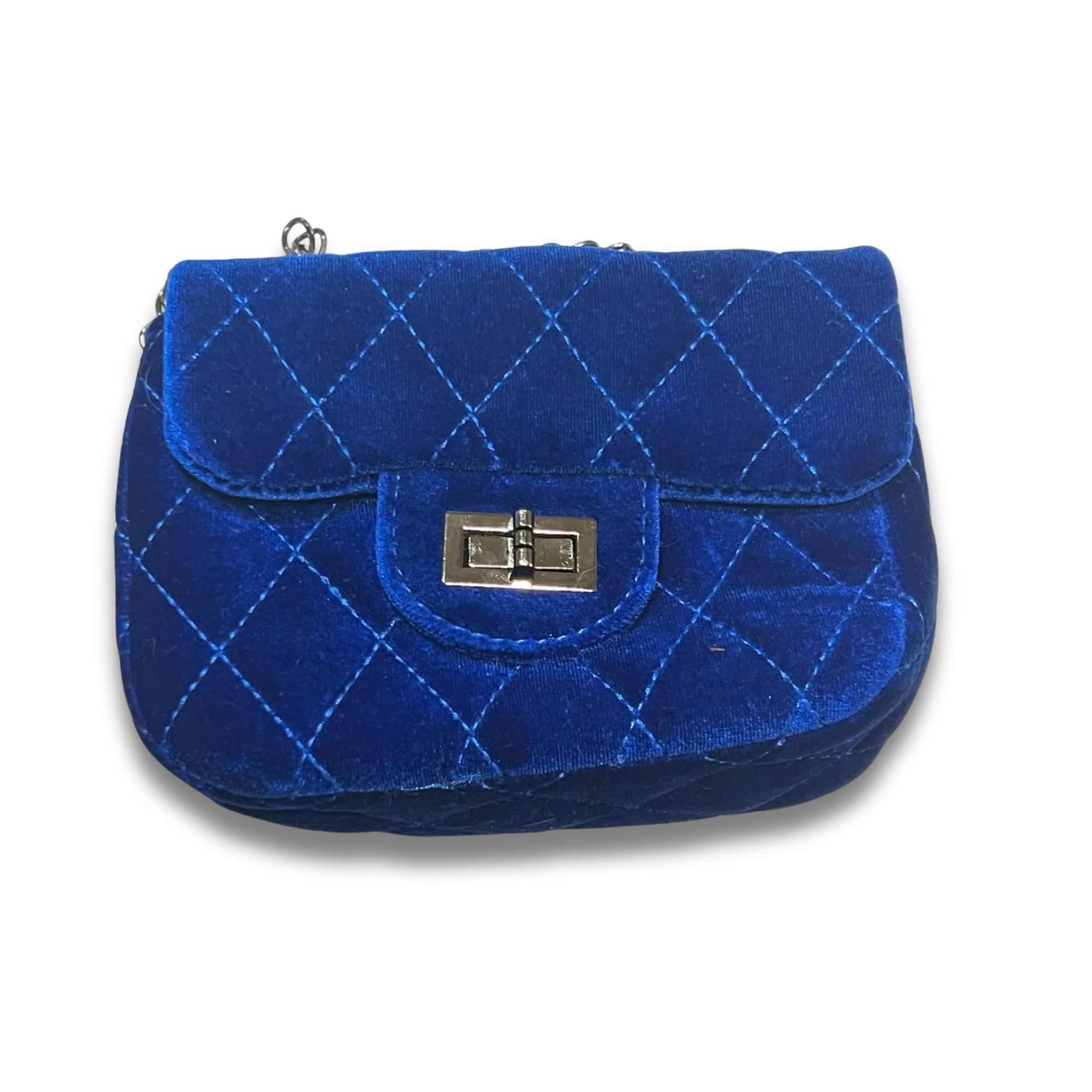 Other Blue Velvet Quilted Crossbody Handbag With Chain Strap & Gol Size ONE SIZE - 2 Thumbnail