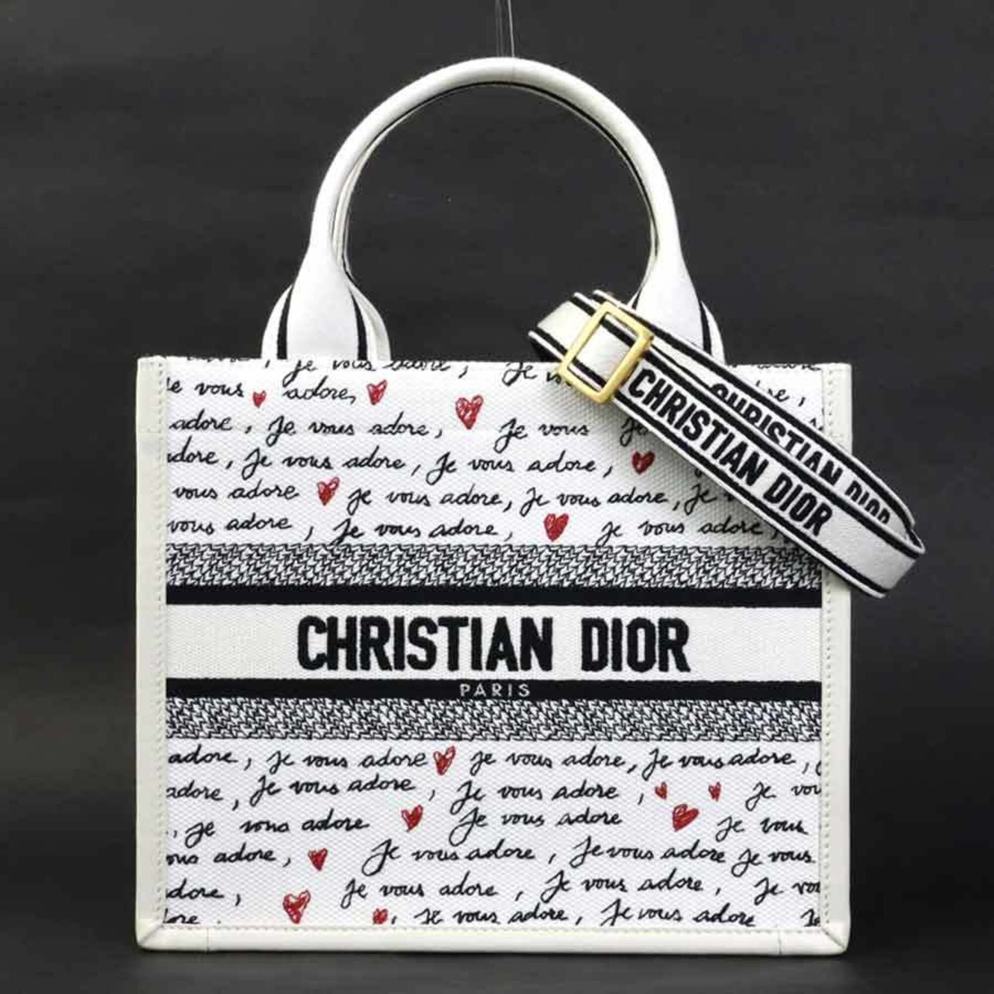 Dior Christian Dior Amour Book Tote Handbag/Shoulder Bag, Canvas and Leather, White, Black, Red, Women's, 90253k Size ONE SIZE - 1 Thumbnail