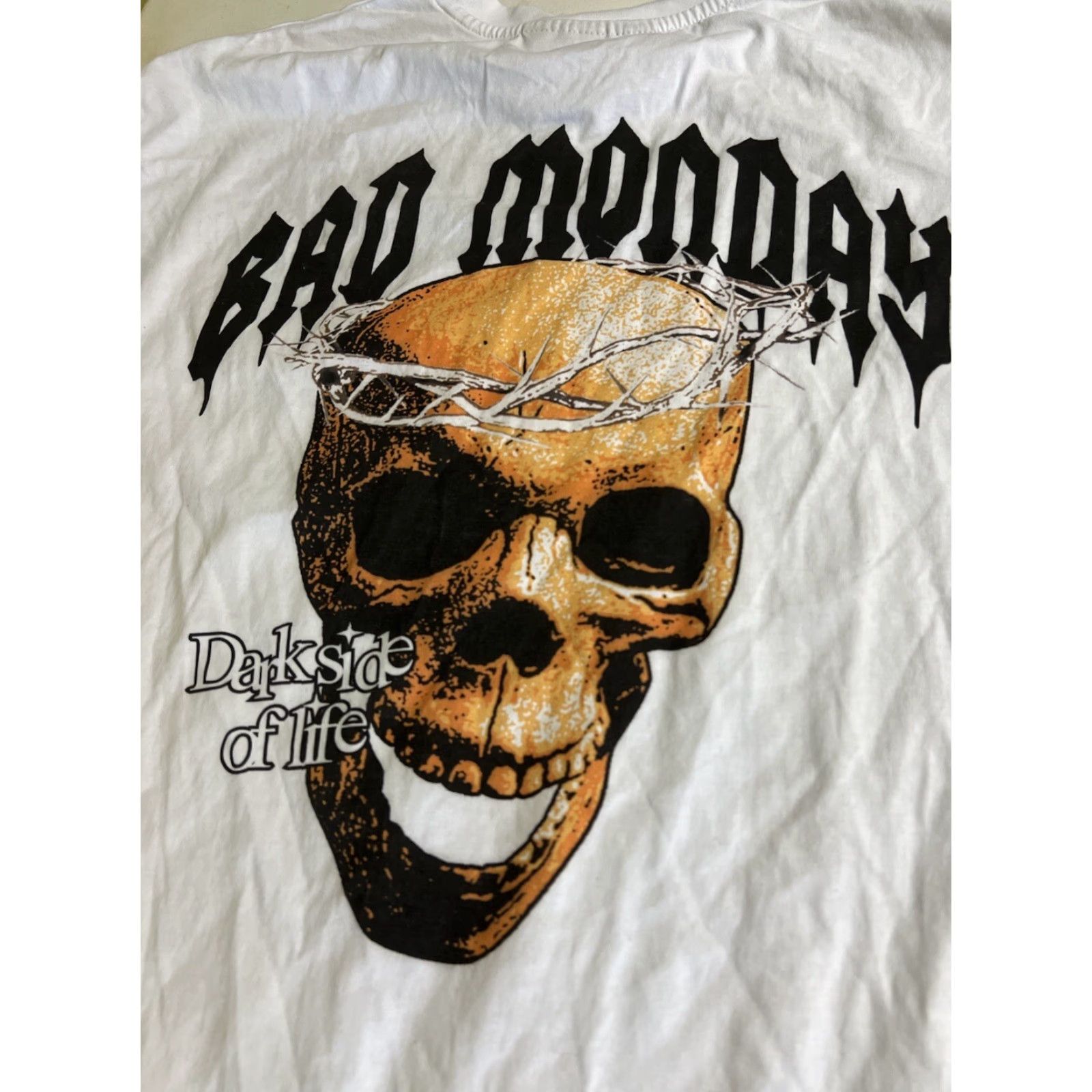 Vintage Bad Monday T-Shirt Dark side Of Life Skull Tee White Short Sleeve XL Men Crew Neck Vintage? No (remove question) Size US XL / EU 56 / 4 - 7 Thumbnail