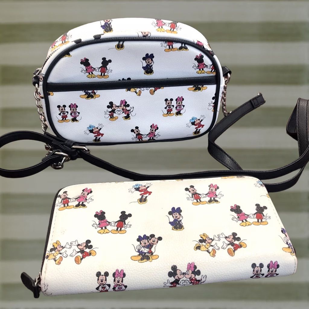 Disney Disney Wallet & Crossbody Purse Zip-Around Mickey Mouse Minnie Mouse White Womens Zip Closure Set Size ONE SIZE - 1 Thumbnail