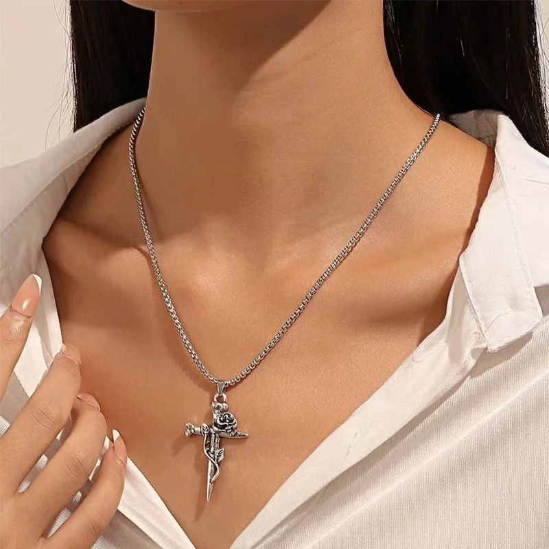 Other Vintage Rose Cross Pendant Necklace Size ONE SIZE - 5 Thumbnail