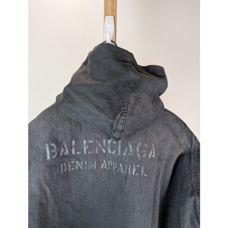 Balenciaga o1rshd1 Organic Japanese Denim Zip-Up Hoodie in Heavy Grey Size US M / EU 48-50 / 2 - 18 Thumbnail