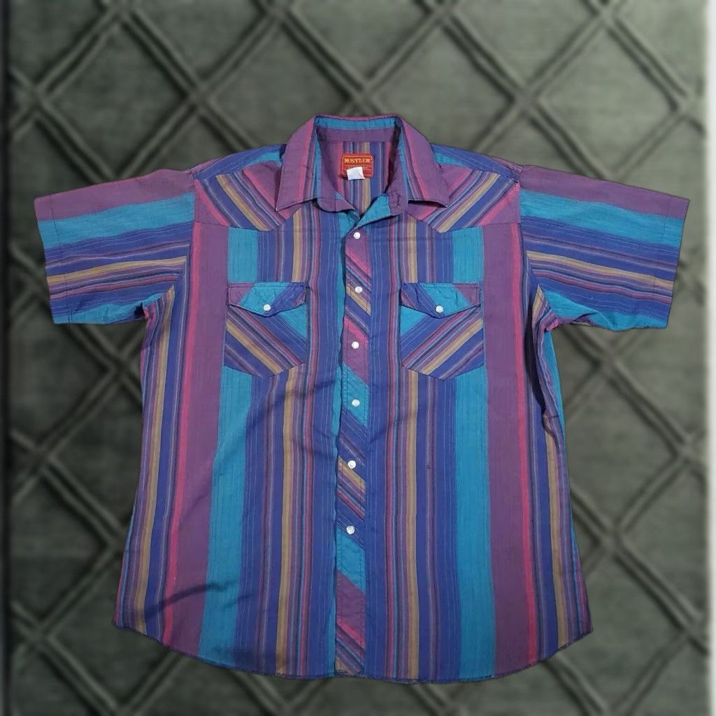 Vintage VINTAGE Rustler Western Pearl-Snap Shirt L/XL 24X30 Long-Tails Size US L / EU 52-54 / 3 - 1 Thumbnail