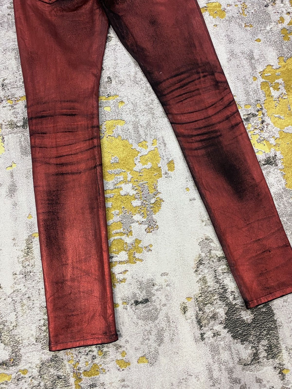 Amiri Amiri Knee Hole Red Waxed Denim Jeans Size US 31 - 9 Thumbnail
