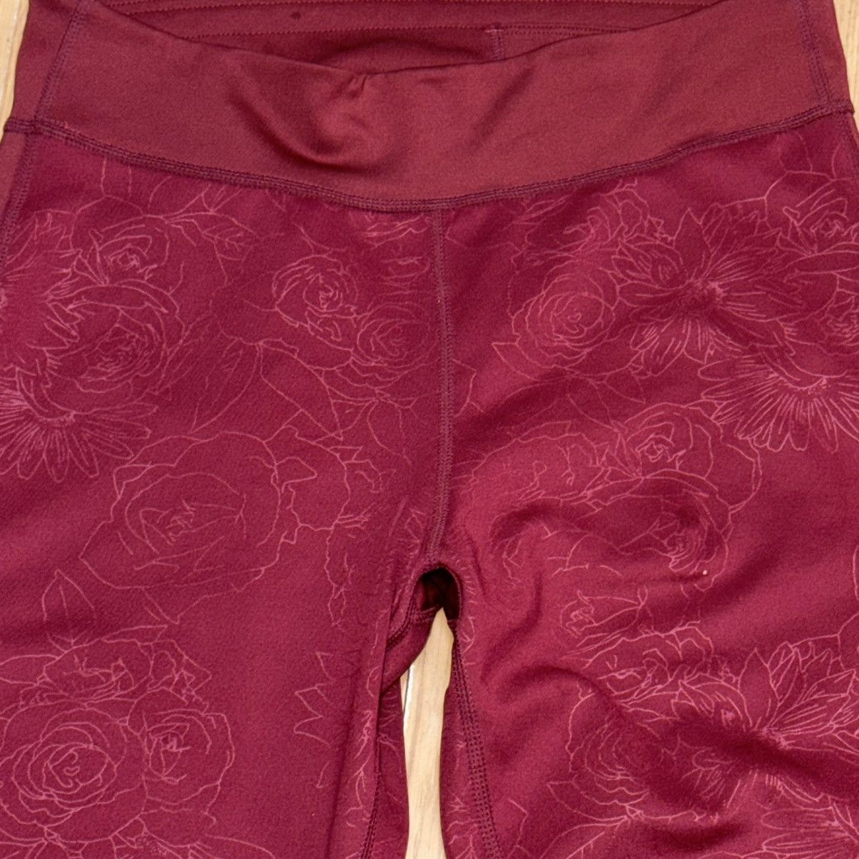 Adidas Adidas D2M burgundy floral print athletic leggings Size 30" / US 8 / IT 44 - 6 Thumbnail