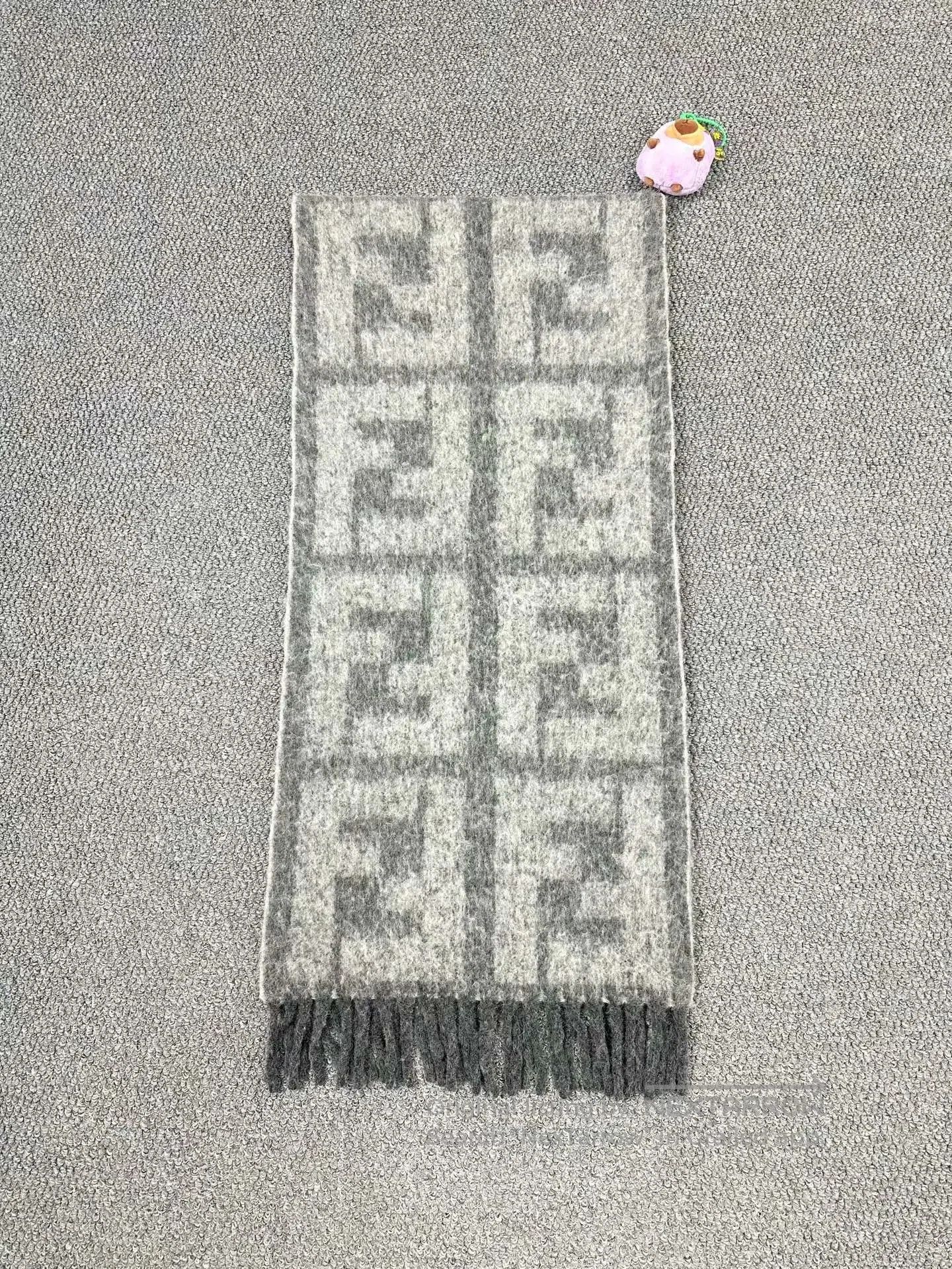 Fendi FENDI Gray Vintage Full-Print Alpaca Wool Fringe Scarf| Size ONE SIZE - 2 Thumbnail