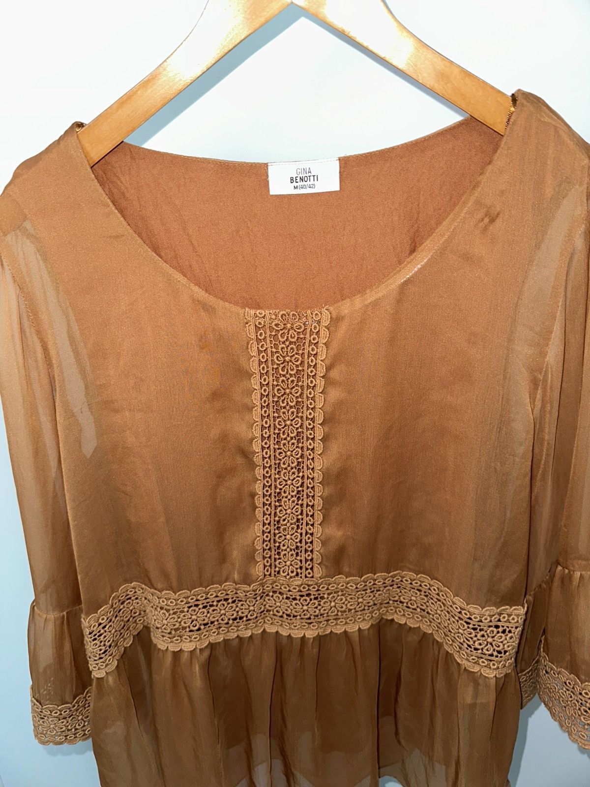 Other Y2K Gini Benotti sheer lace terracotta western 3/4 blouse Size M / US 6-8 / IT 42-44 - 2 Thumbnail