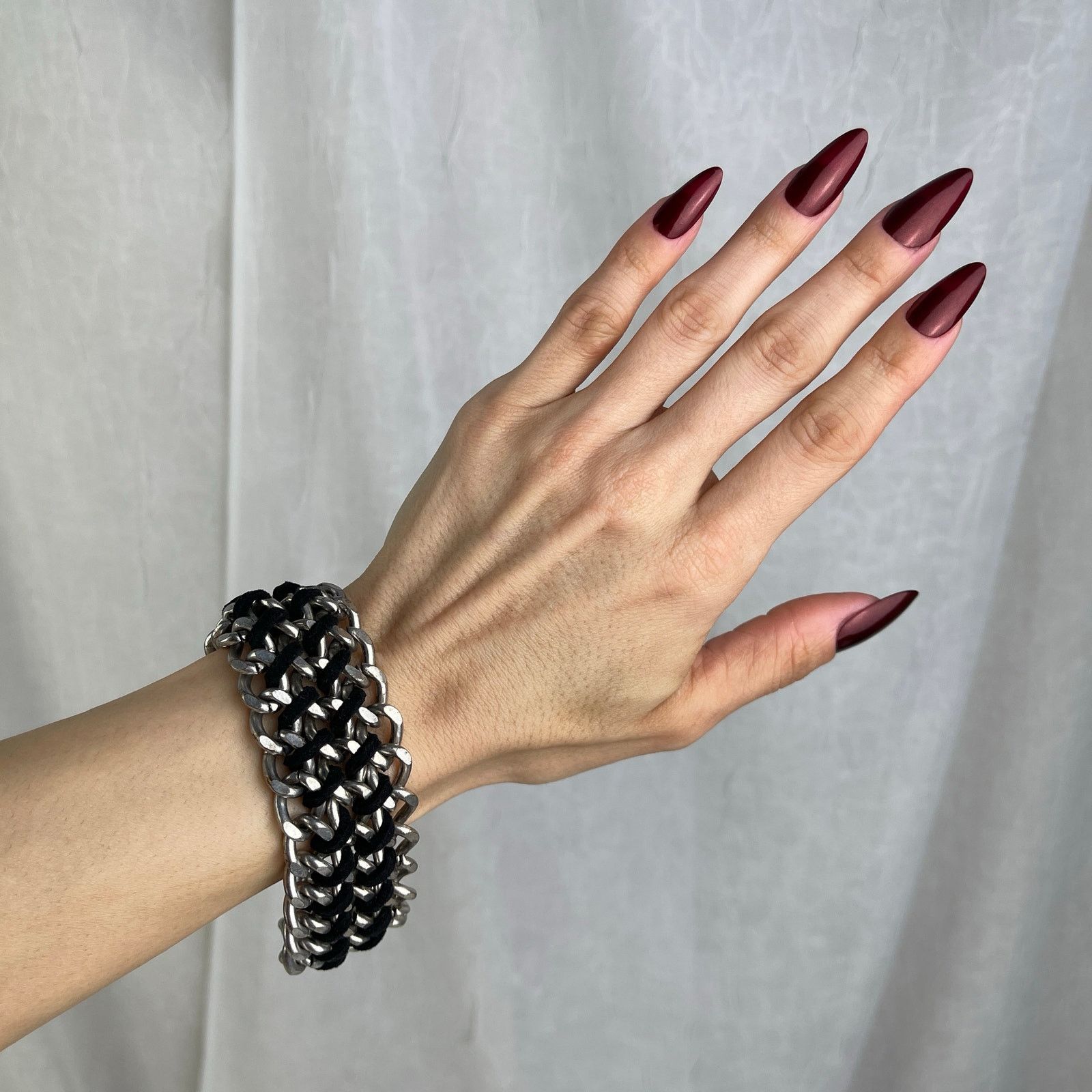 Other Silver Tone Chain Link Bracelet Black Braided Faux Leather Size ONE SIZE - 2 Thumbnail